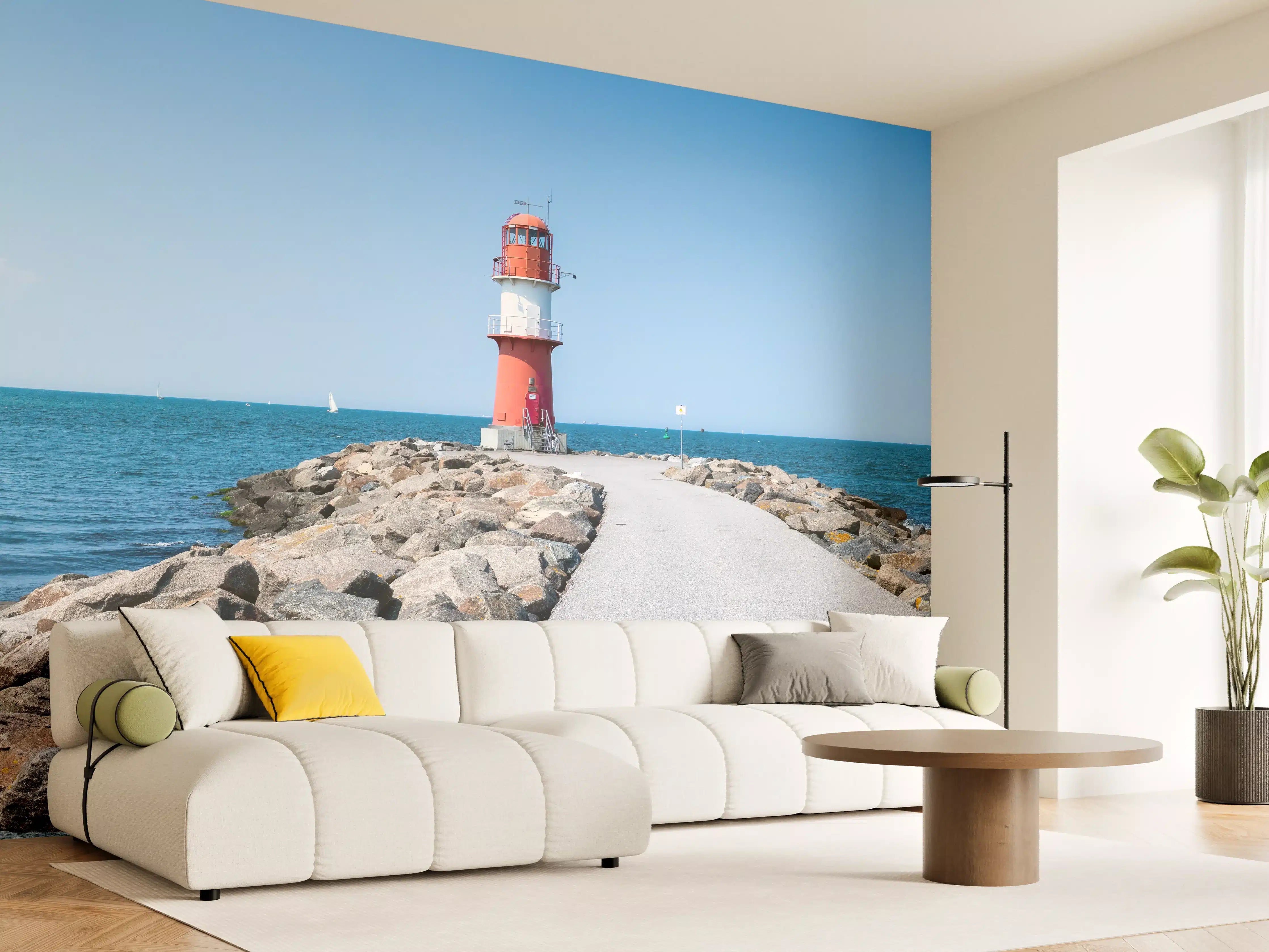 Wandverkleidung Wohnzimmer - Leuchtturm am Meer