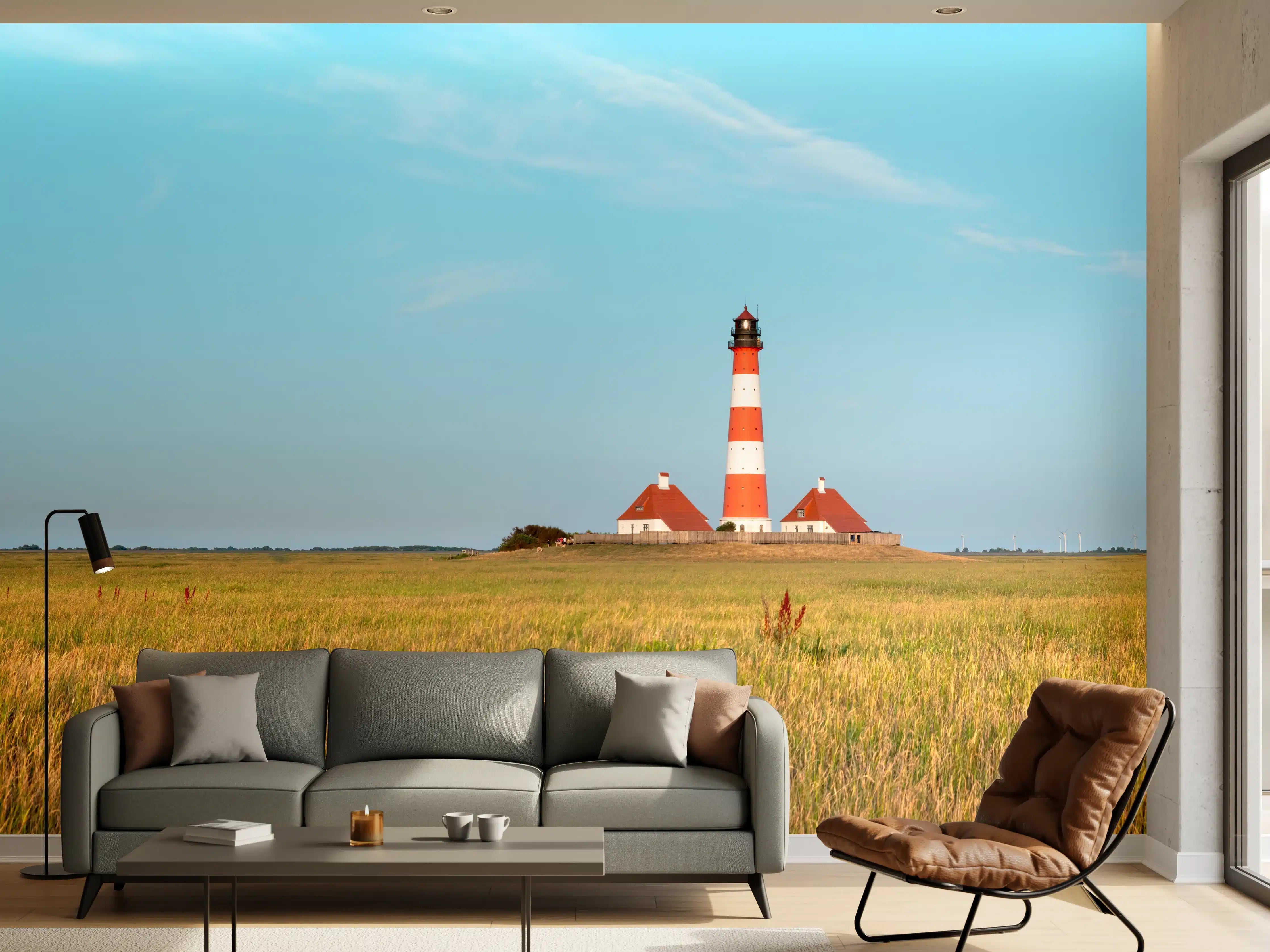 Wandverkleidung Wohnzimmer - Leuchtturm im weiten Feld