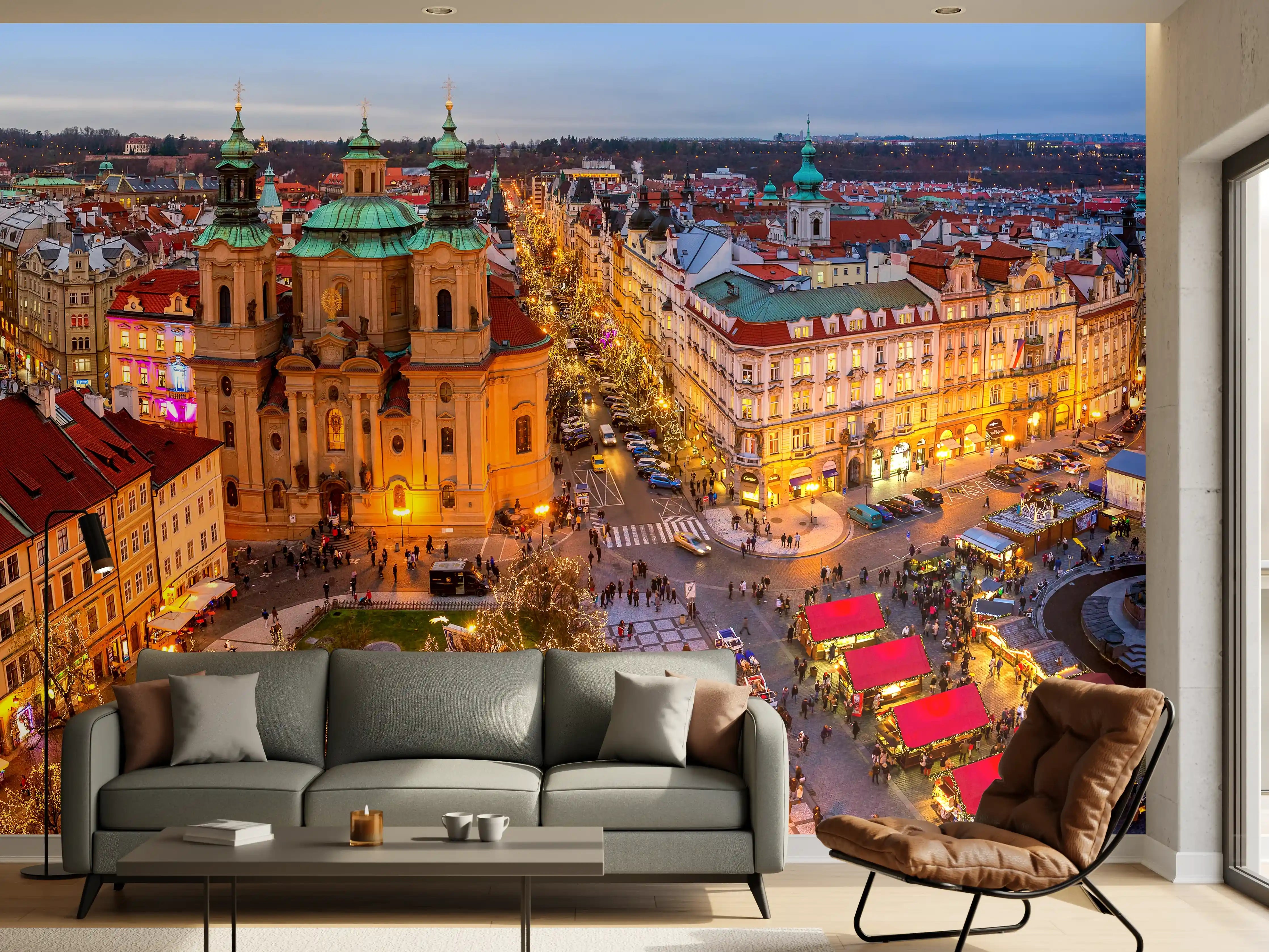 Wandverkleidung Wohnzimmer - Lichterglanz in der Altstadt bei Nacht