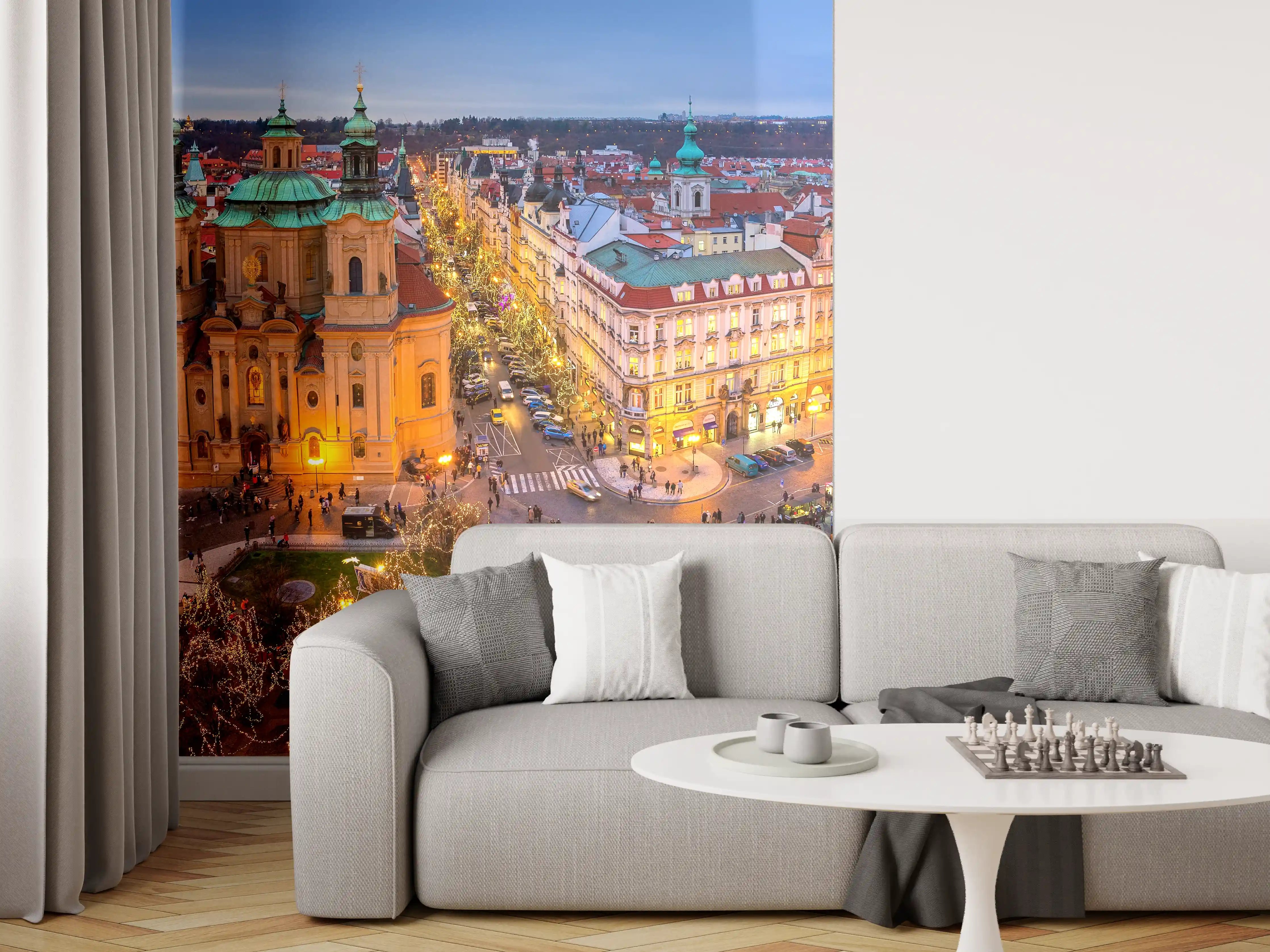 Wandverkleidung Wohnzimmer - Lichterglanz in der Altstadt bei Nacht