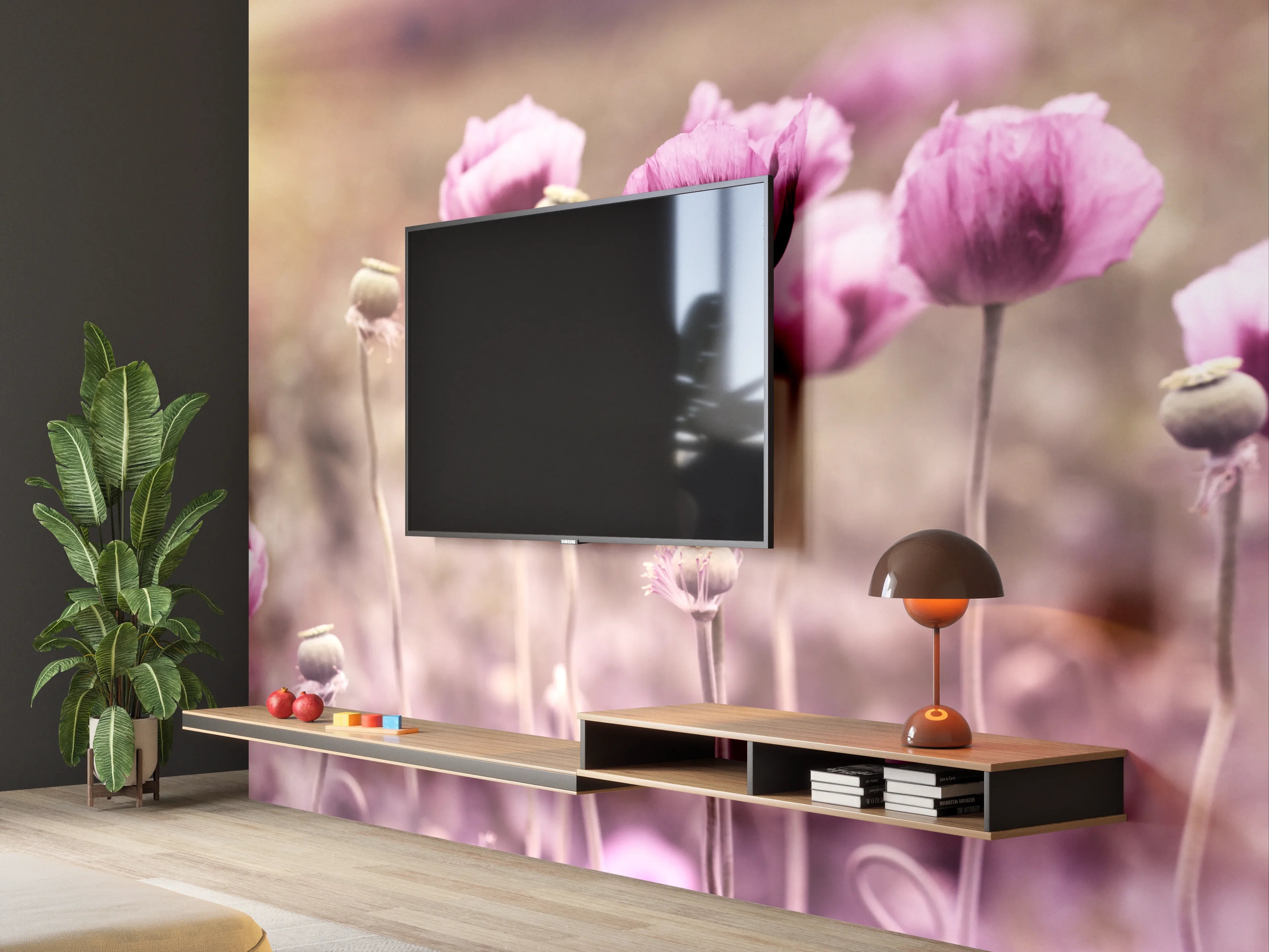 Wandverkleidung Wohnzimmer - Lila Mohnblume