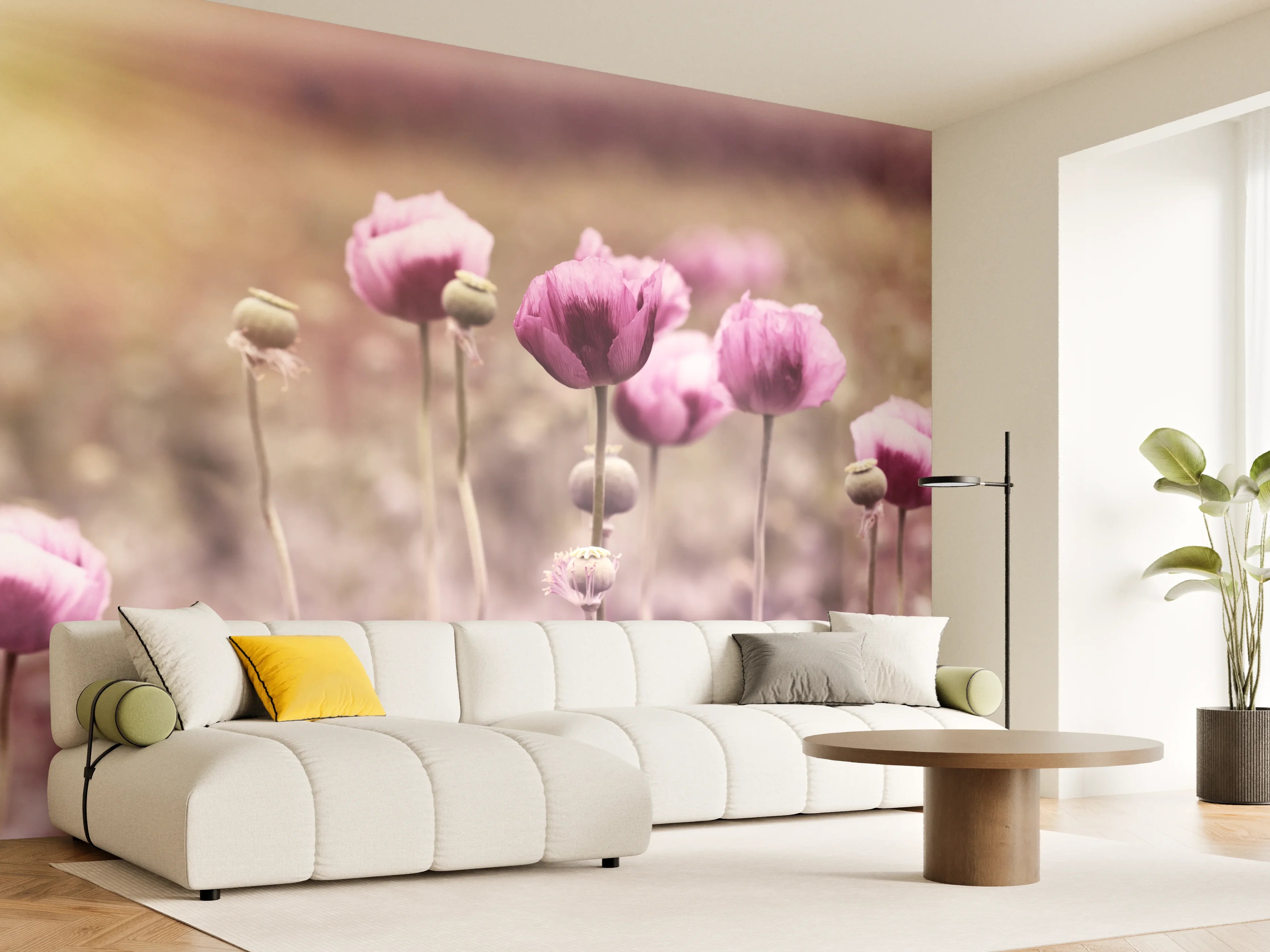 Wandverkleidung Wohnzimmer - Lila Mohnblume