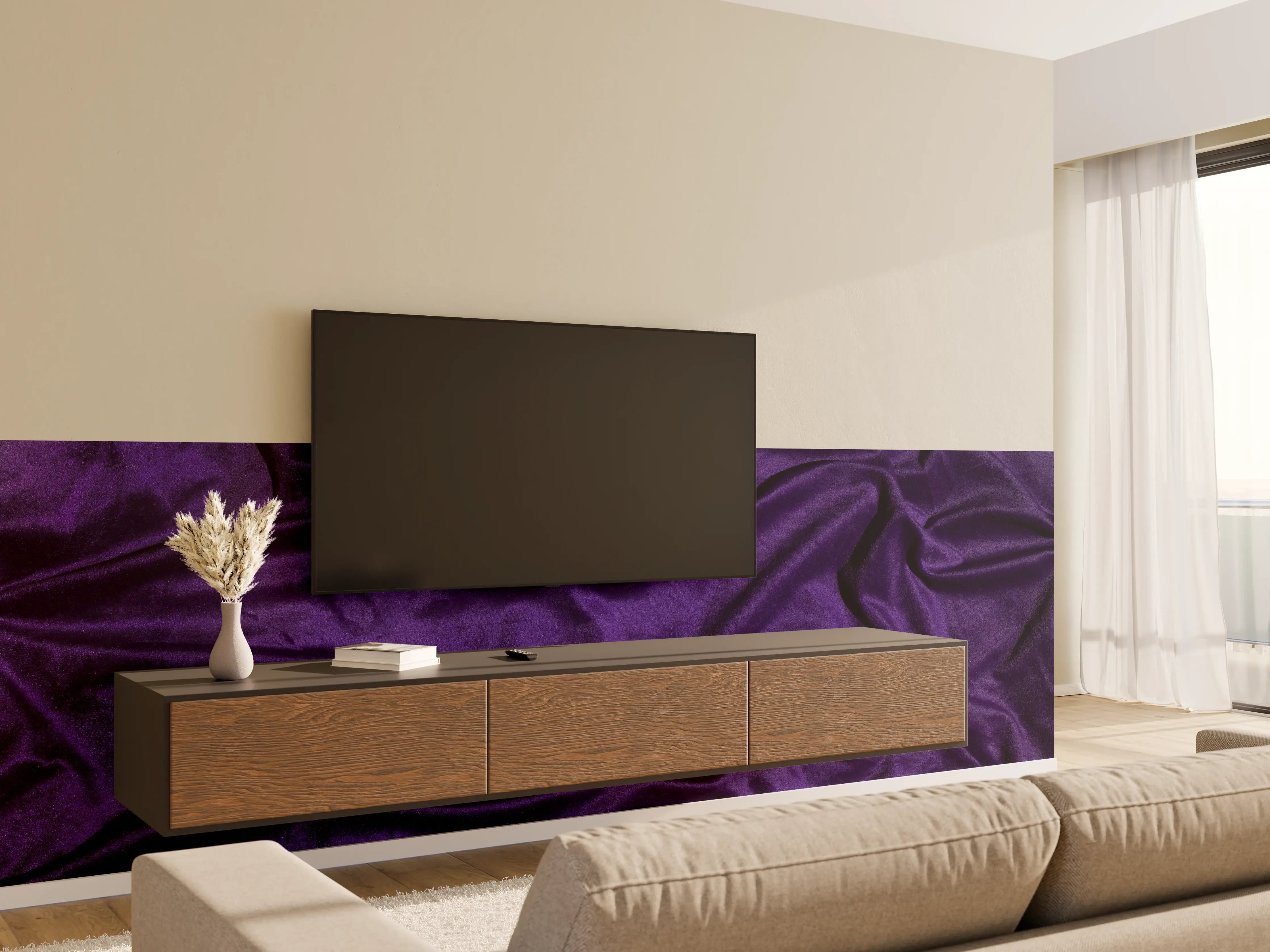 Wandverkleidung Wohnzimmer - Lila Satin Seide