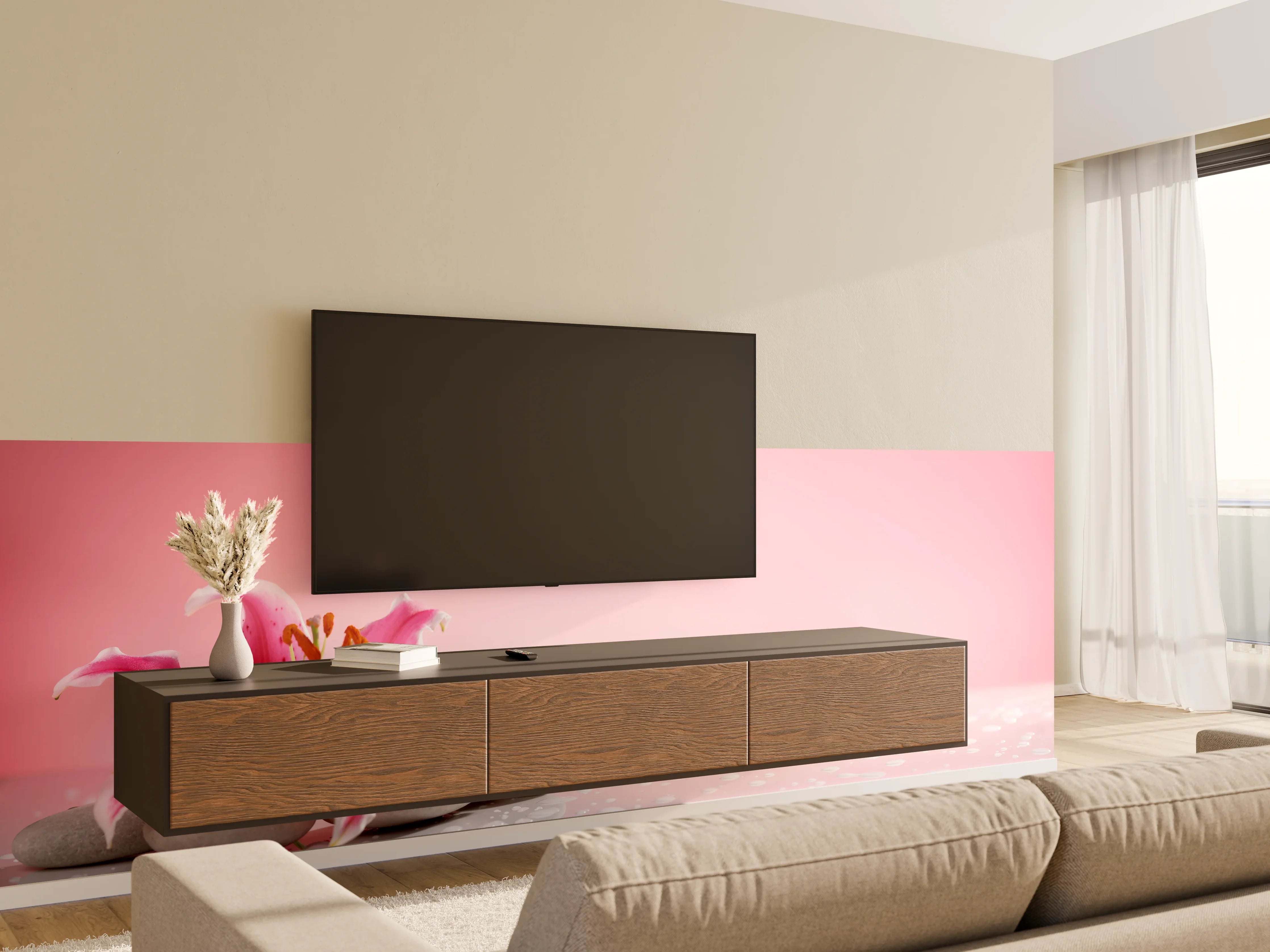 Wandverkleidung Wohnzimmer - Lilie und Massagesteine