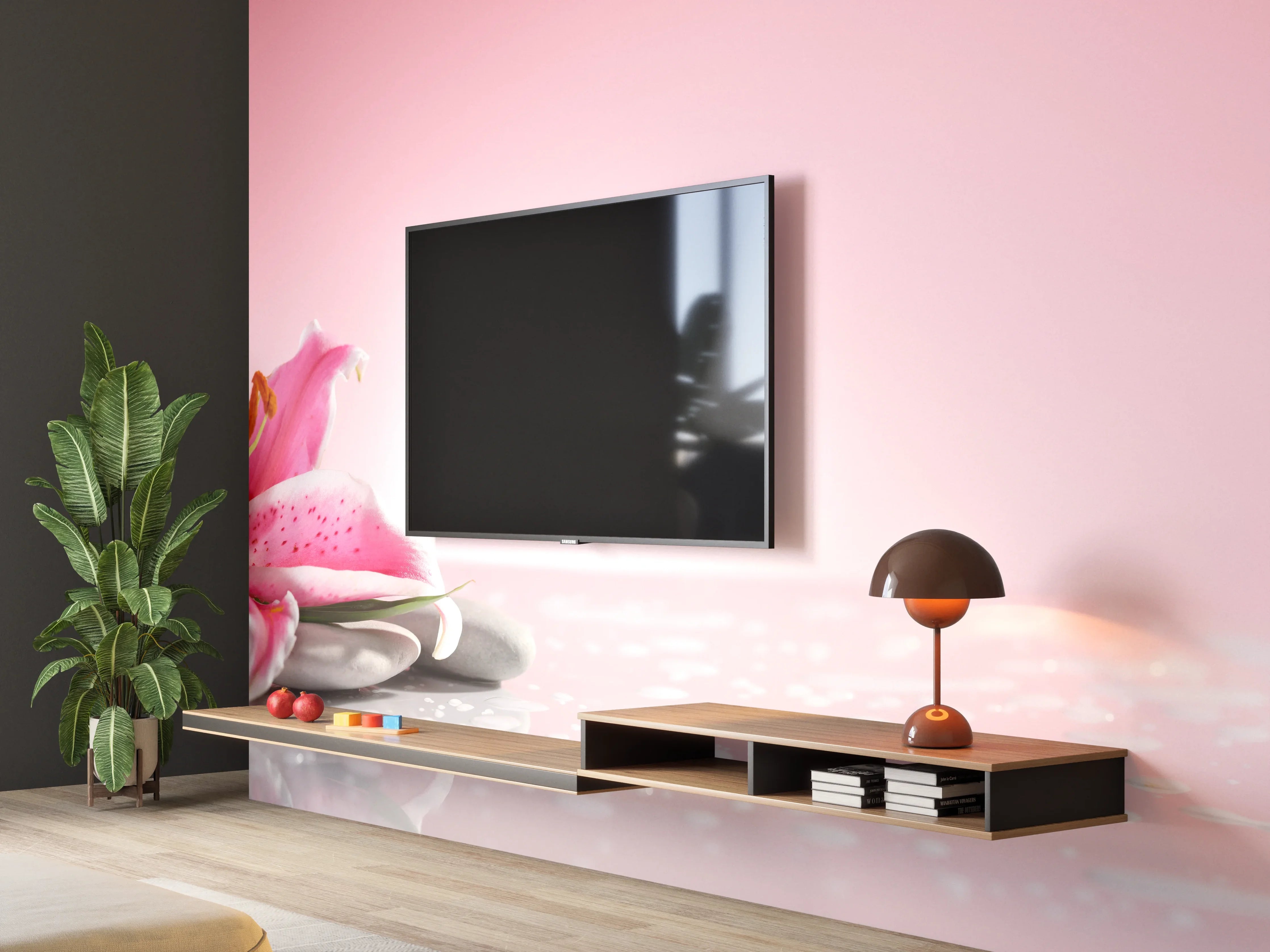 Wandverkleidung Wohnzimmer - Lilie und Massagesteine