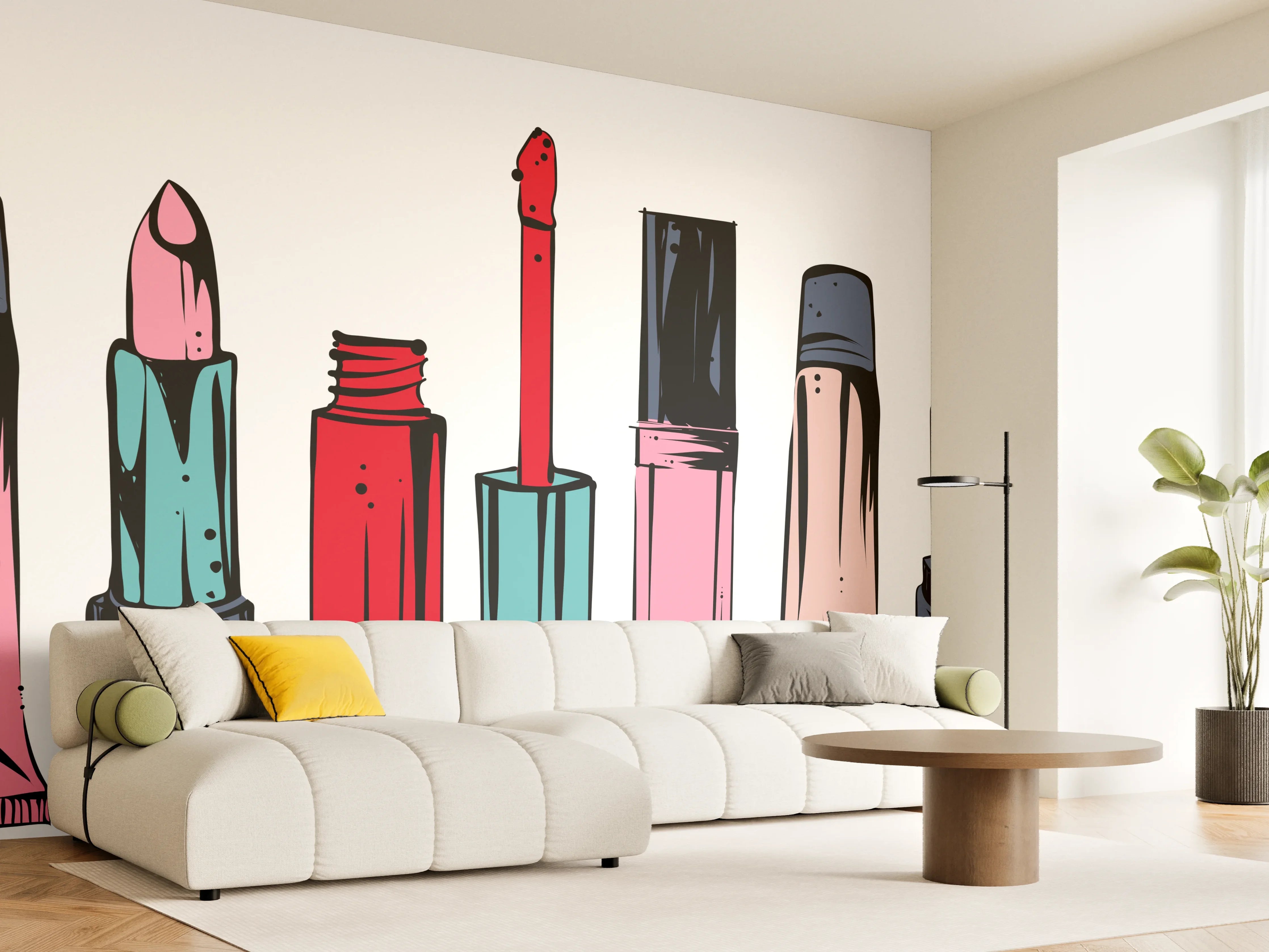 Wandverkleidung Wohnzimmer - Lippenstifte in bunten Farben auf weißem Hintergrund