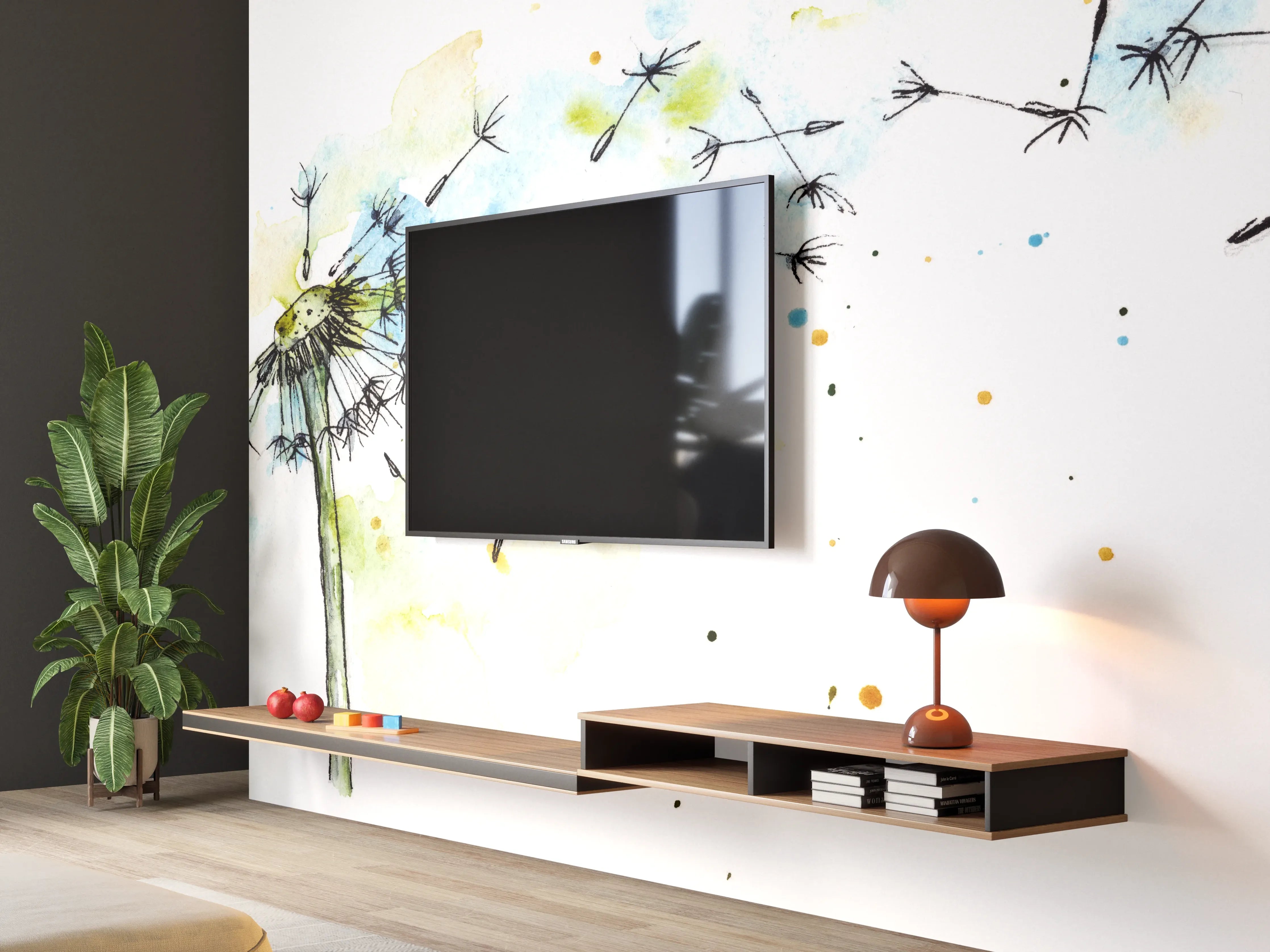 Wandverkleidung Wohnzimmer - Löwenzahn Aquarell
