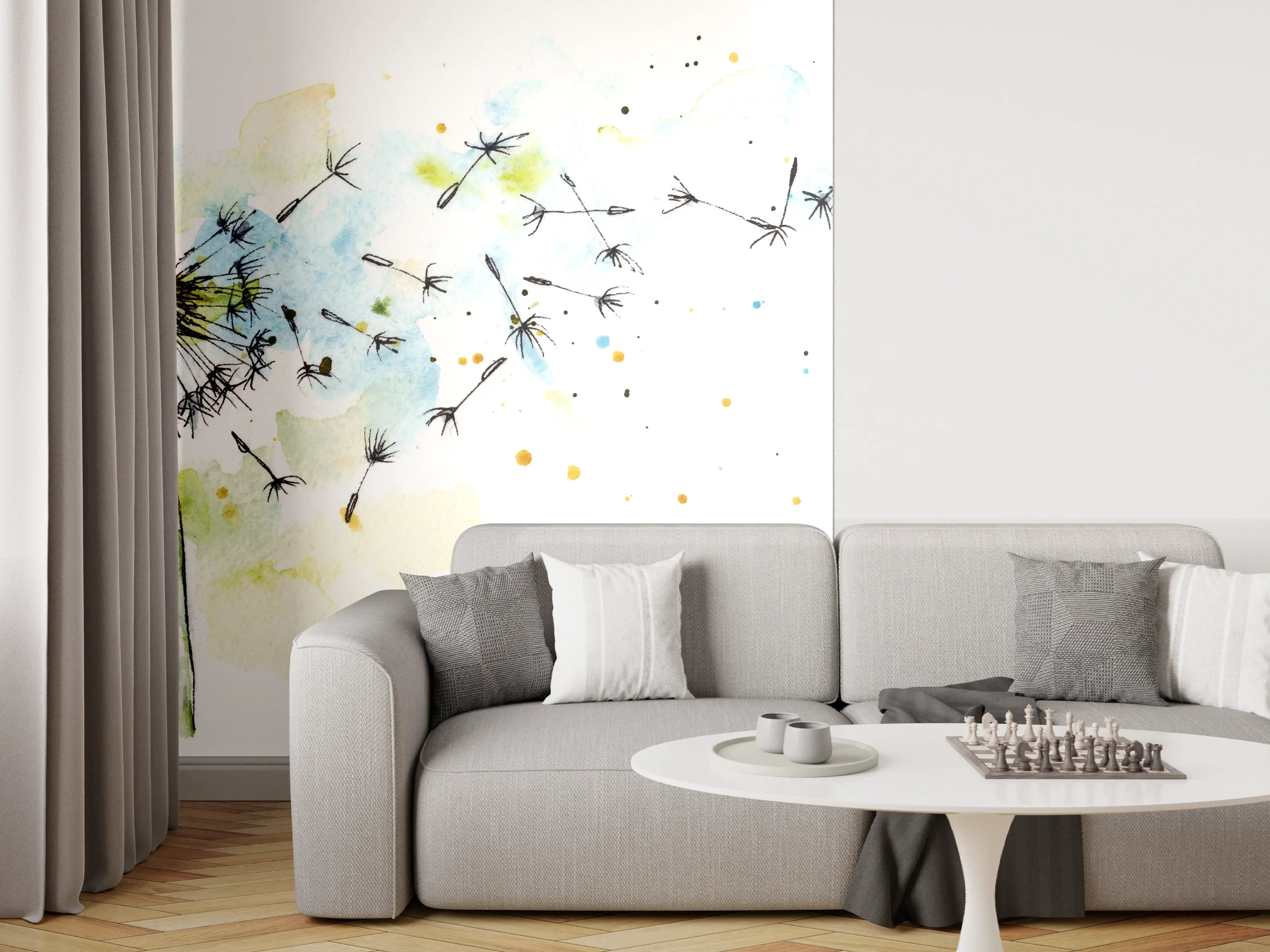 Wandverkleidung Wohnzimmer - Löwenzahn Aquarell