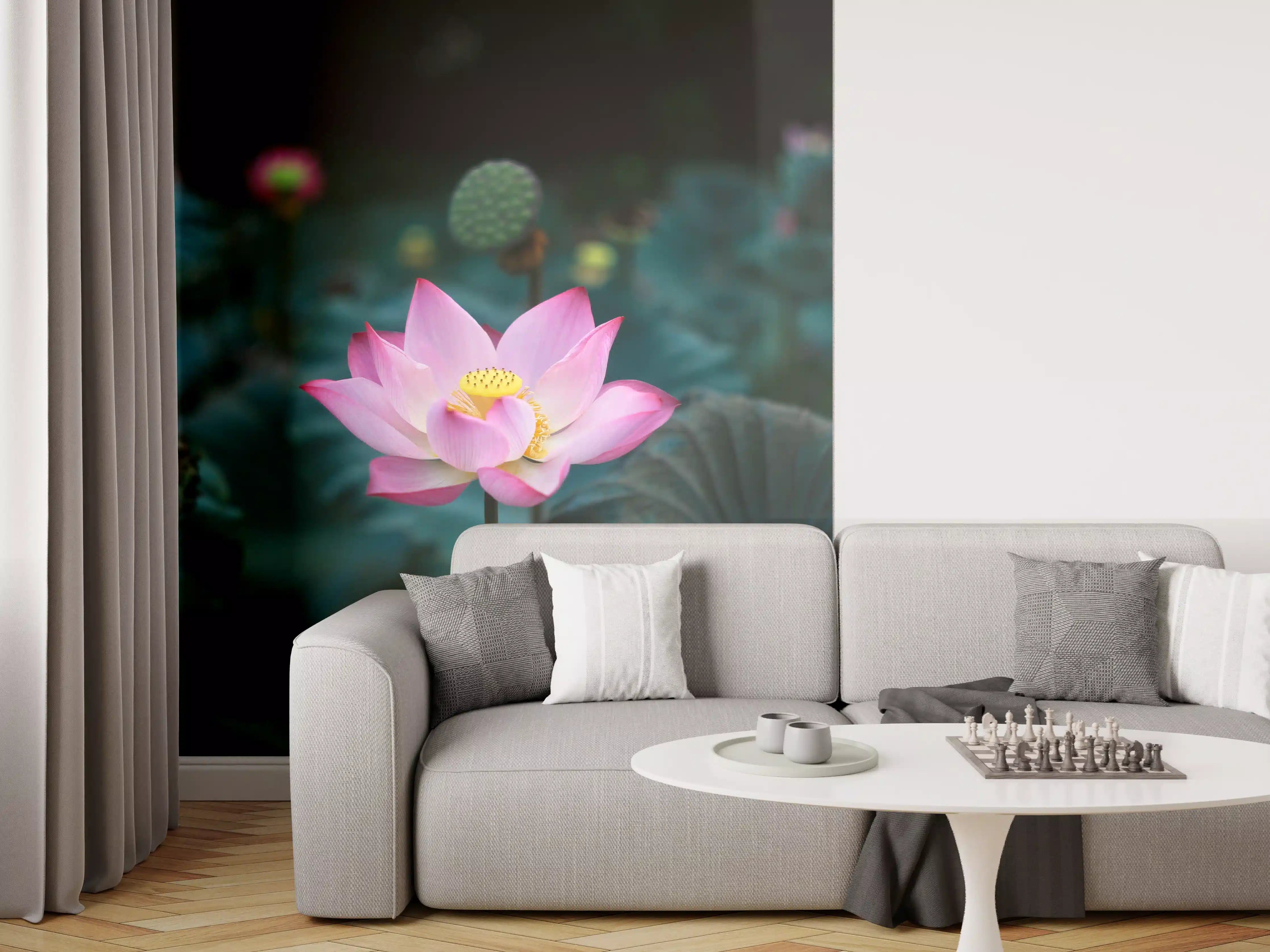 Wandverkleidung Wohnzimmer - Lotosblume im Garten