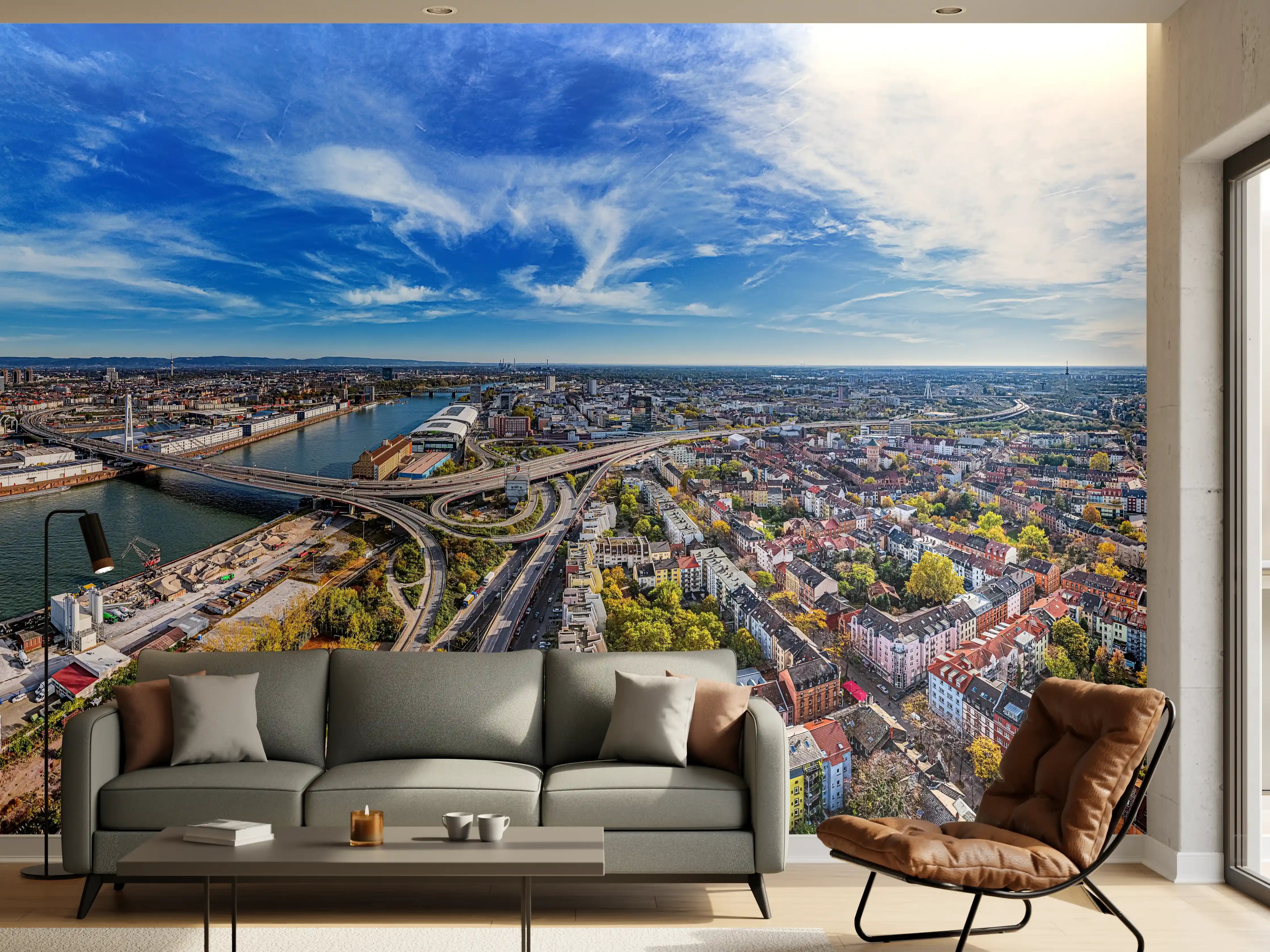Wandverkleidung Wohnzimmer - Luftaufnahme der Stadt Ludwigshafen