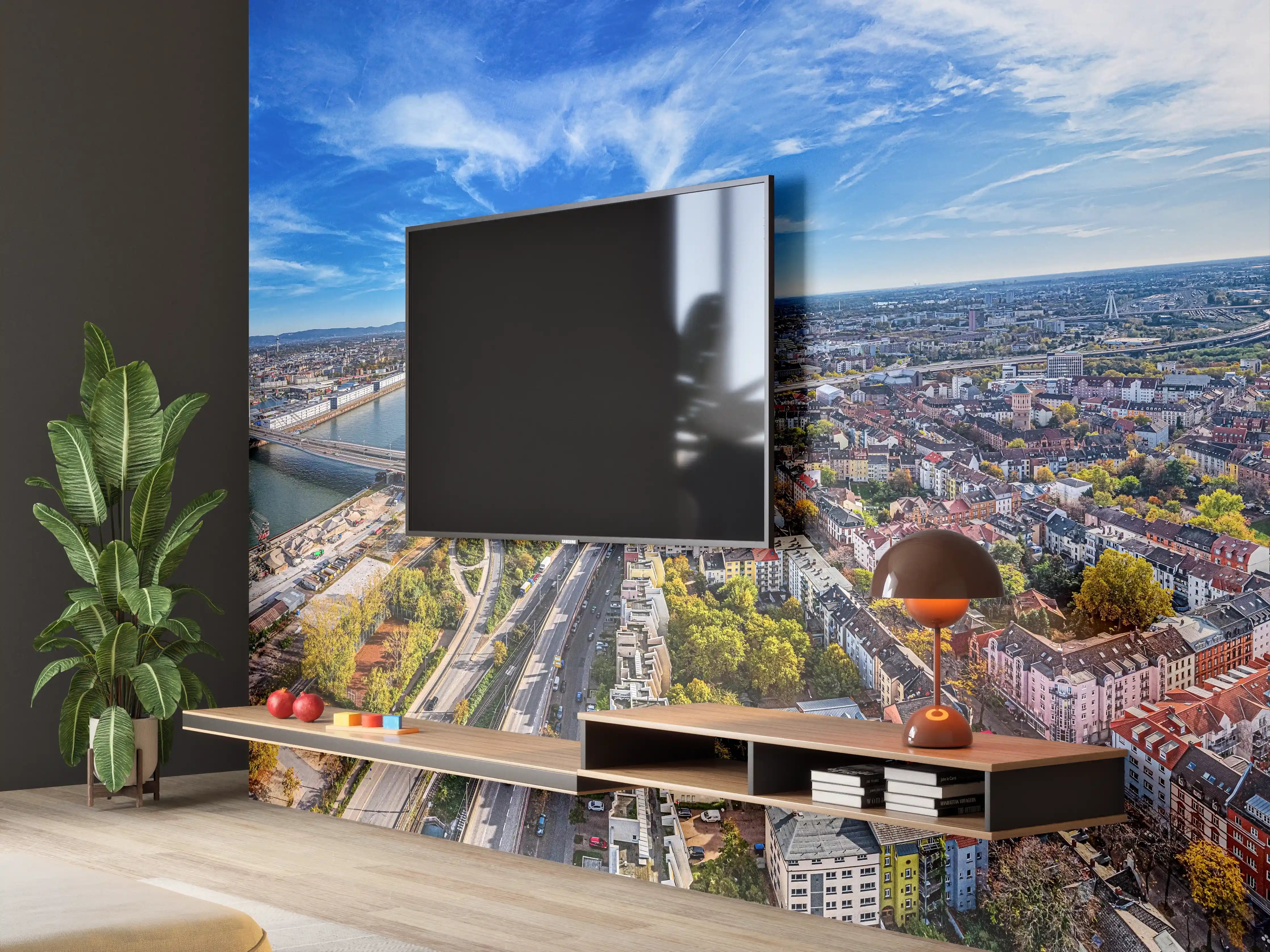 Wandverkleidung Wohnzimmer - Luftaufnahme der Stadt Ludwigshafen