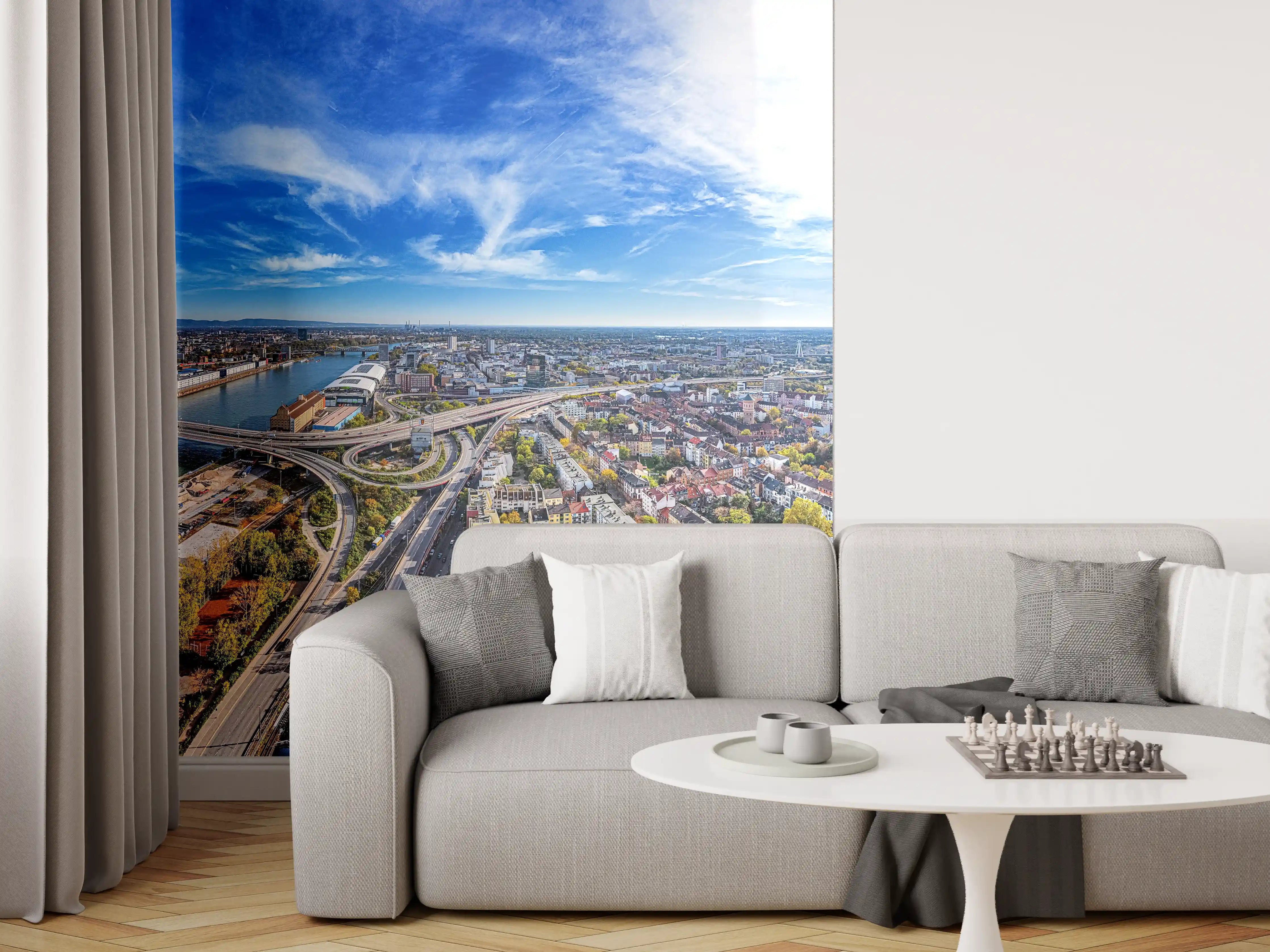 Wandverkleidung Wohnzimmer - Luftaufnahme der Stadt Ludwigshafen