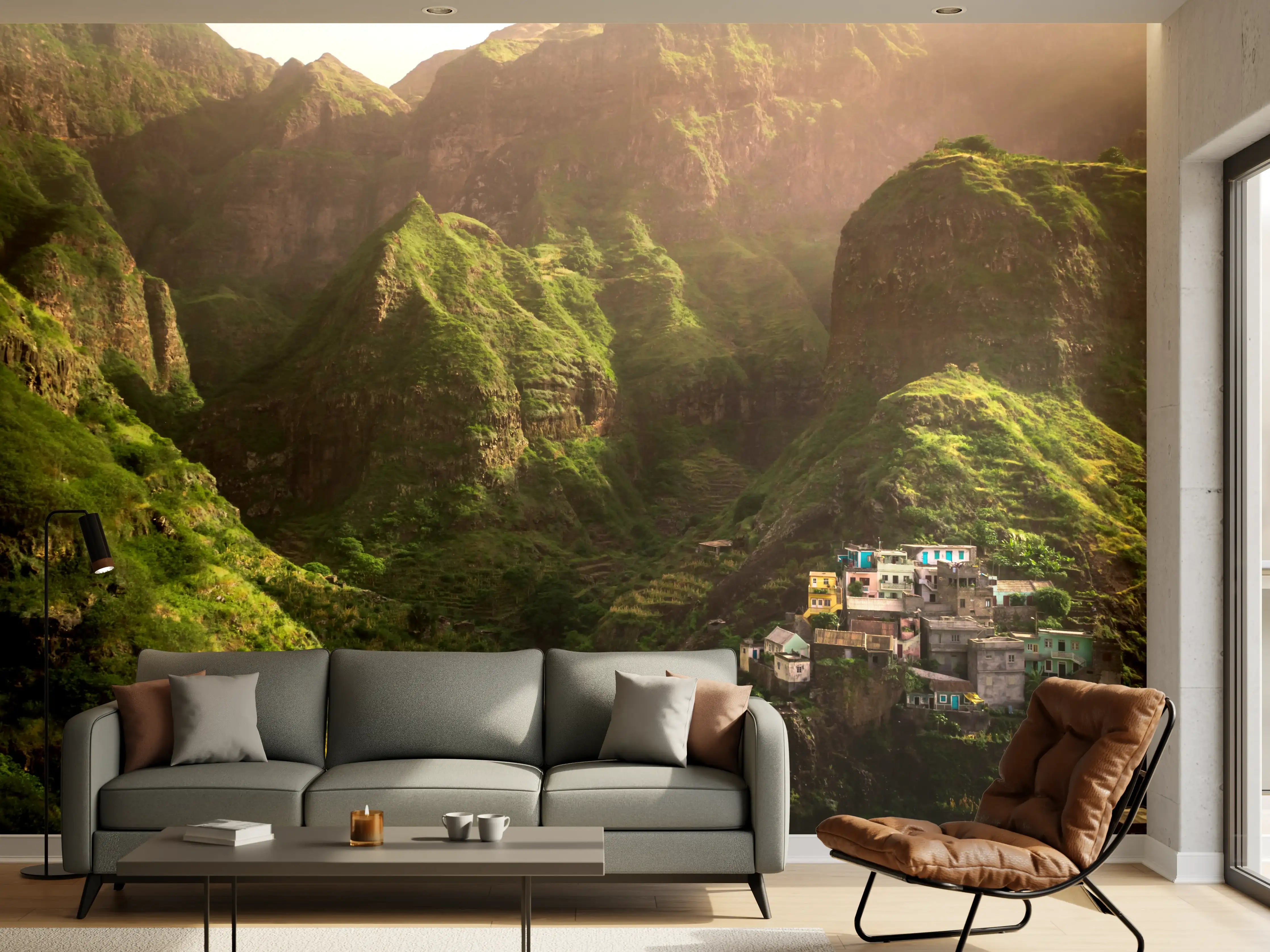 Wandverkleidung Wohnzimmer - Luftaufnahme von Fontainhas - Kabo Verde