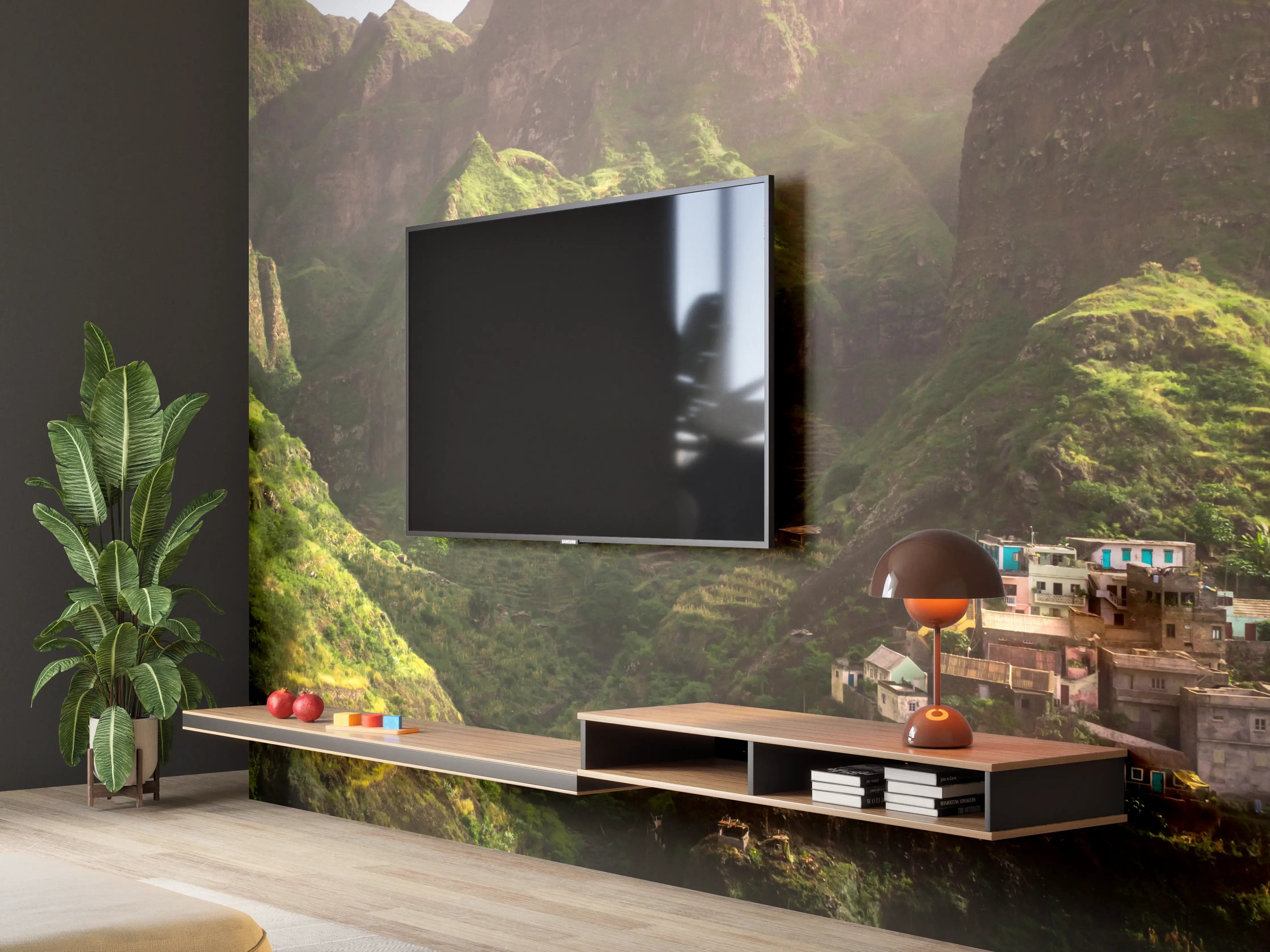 Wandverkleidung Wohnzimmer - Luftaufnahme von Fontainhas - Kabo Verde