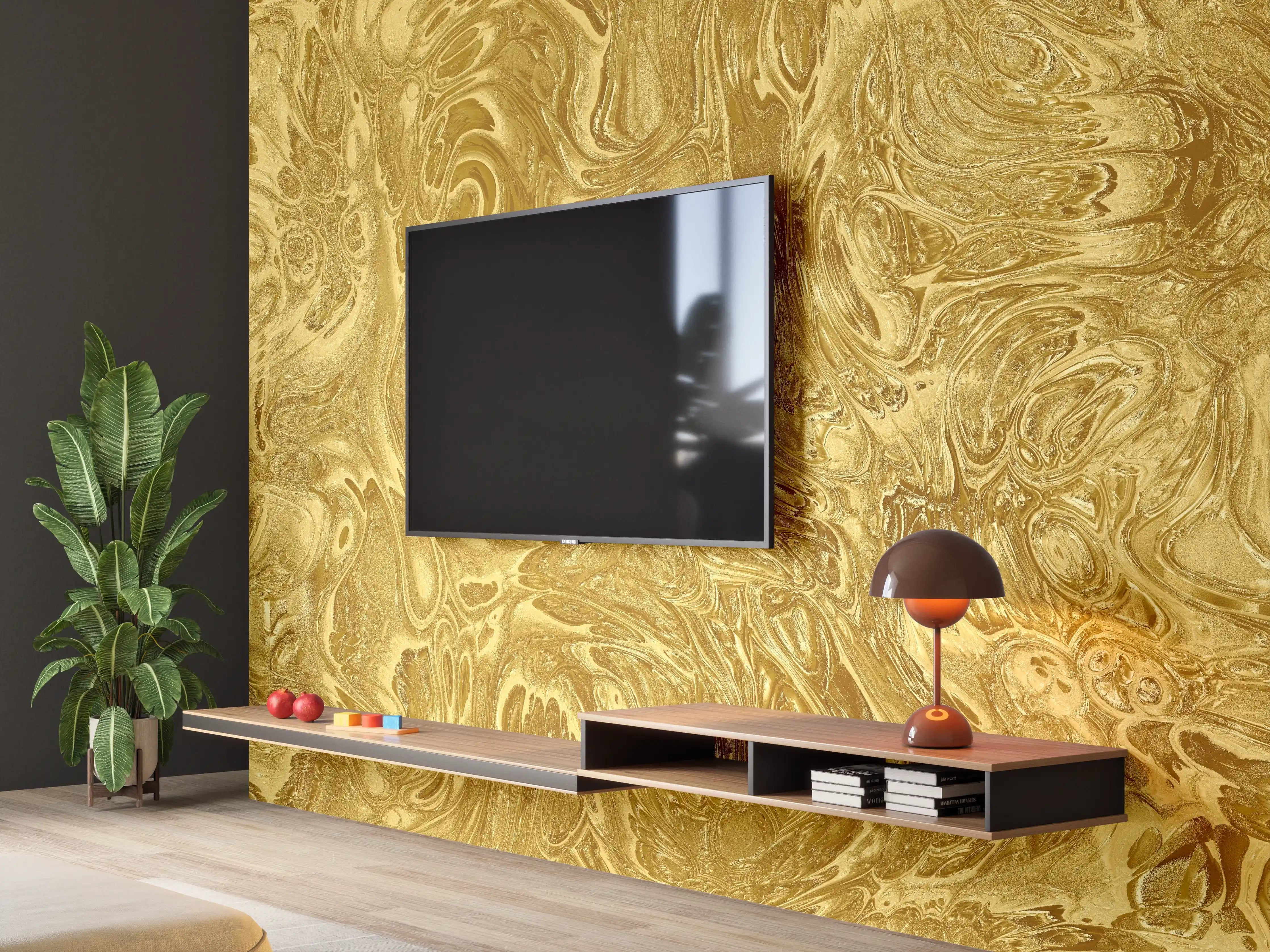 Wandverkleidung Wohnzimmer - Luxuriöse Gold-Marmoroptik – Eleganz pur