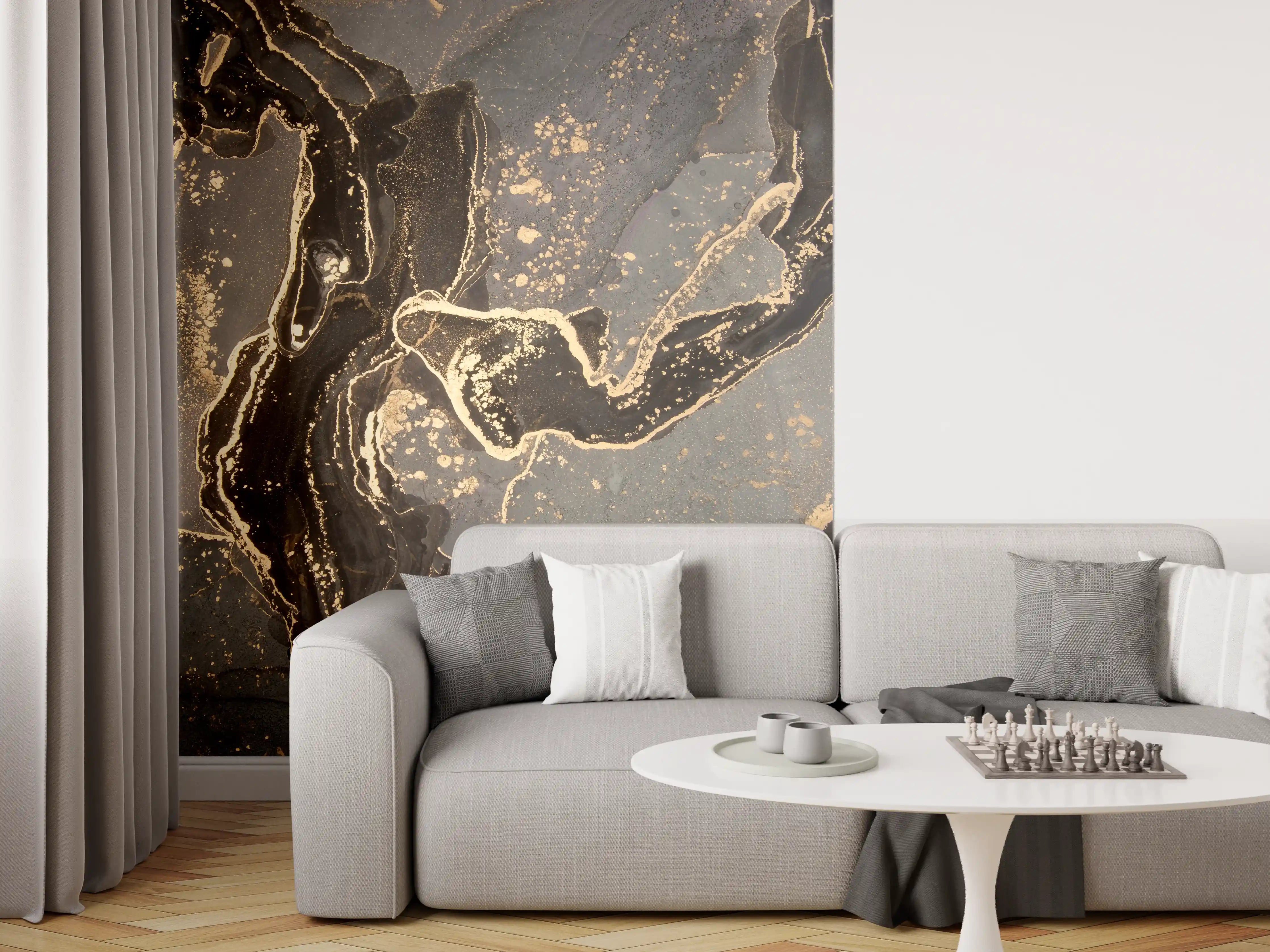 Wandverkleidung Wohnzimmer - Luxuriöse abstrakte Flüssigkunstmalerei 
