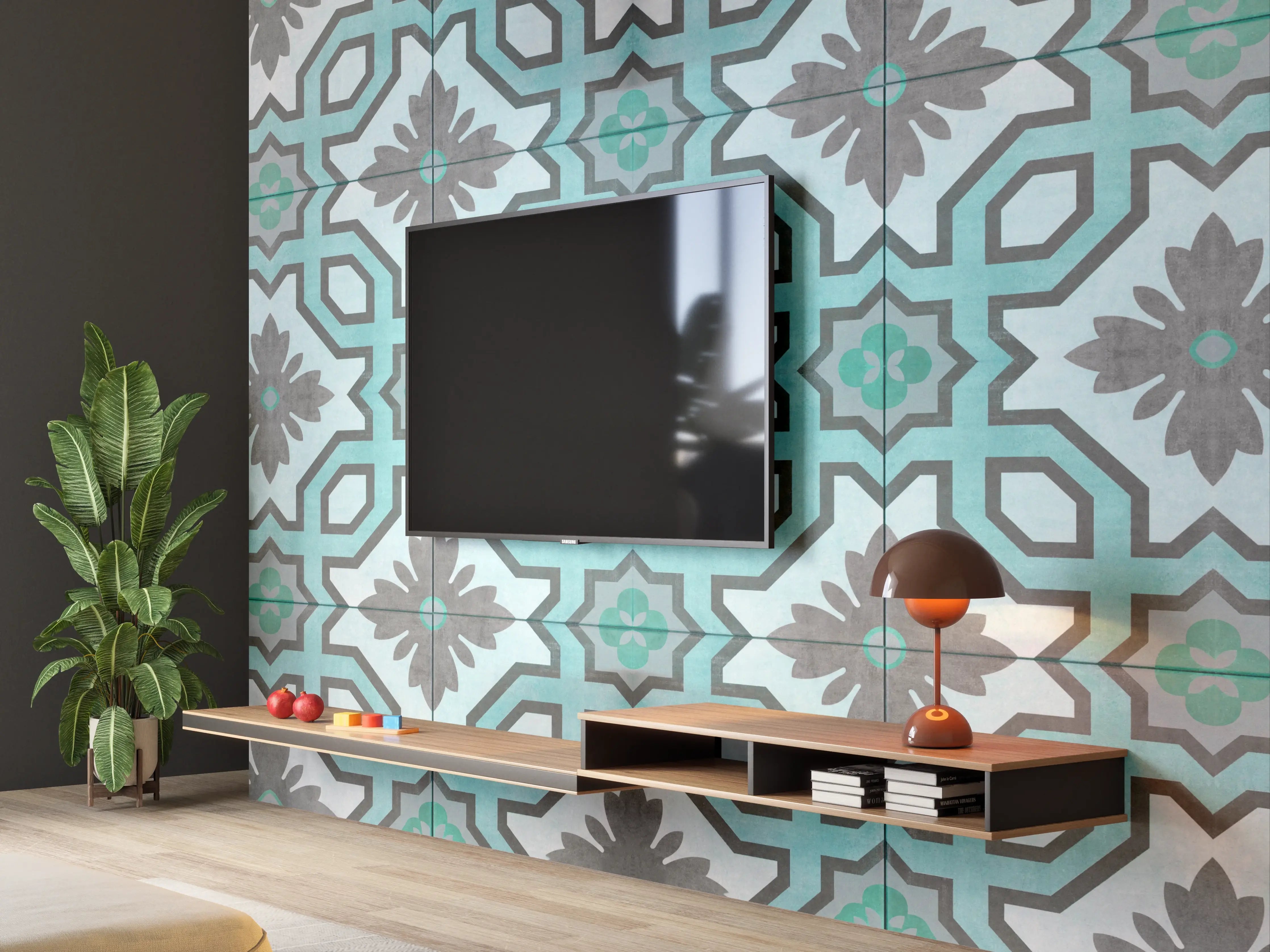 Wandverkleidung Wohnzimmer - Luxuriöse türkise Fliesen