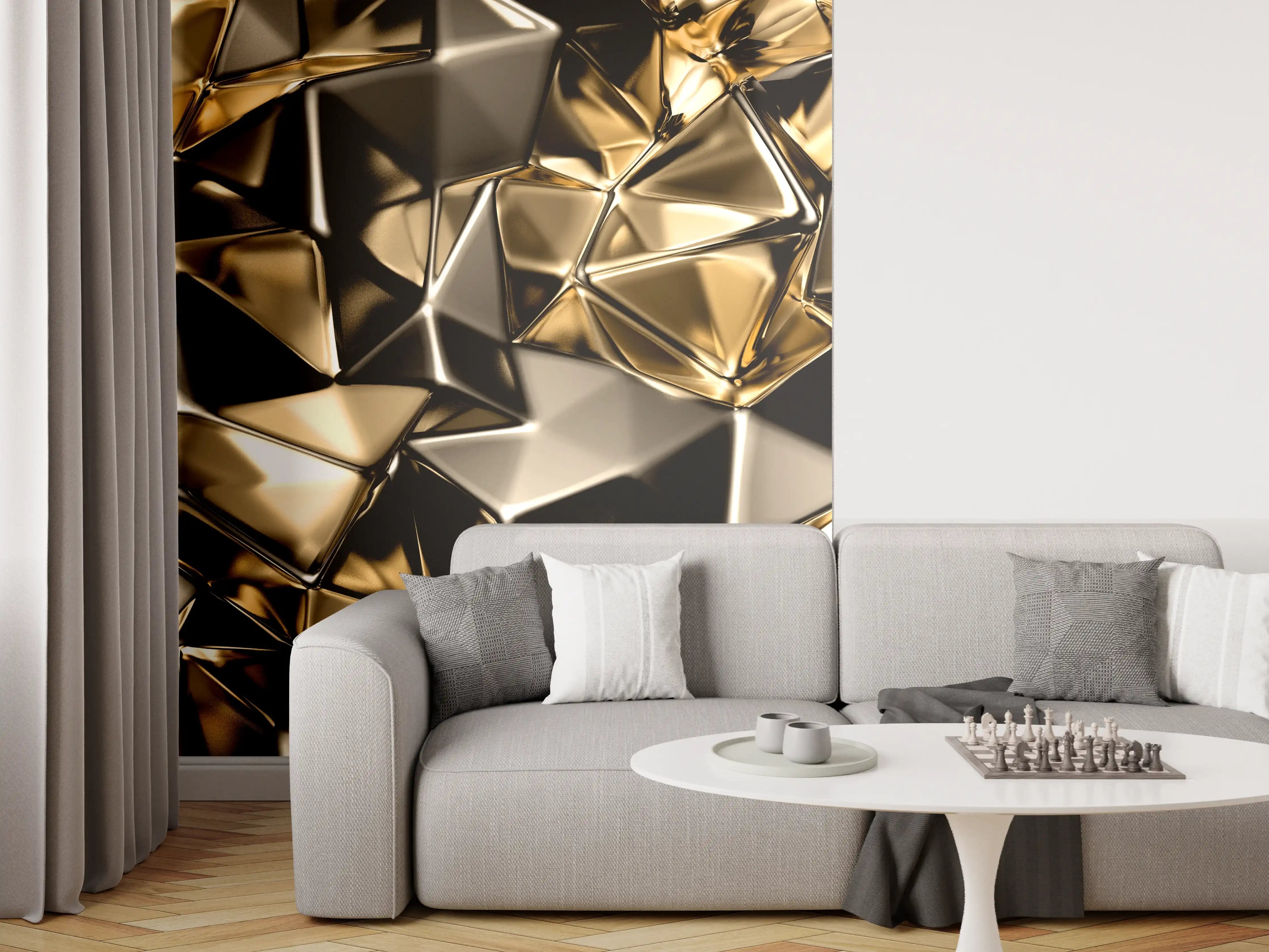 Wandverkleidung Wohnzimmer - Luxuriöser Gold-Kupfer-Effekt trifft moderne Eleganz