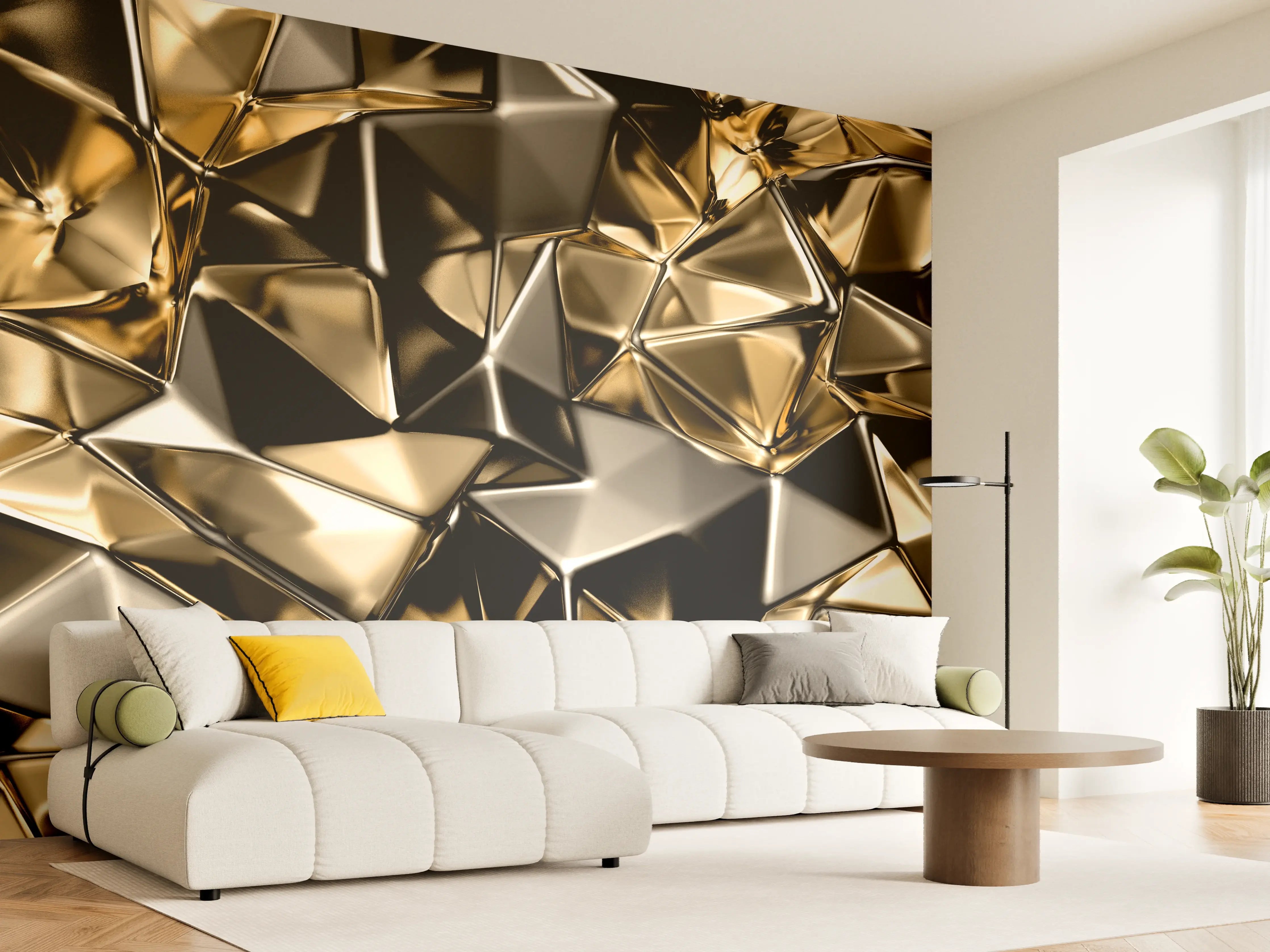 Wandverkleidung Wohnzimmer - Luxuriöser Gold-Kupfer-Effekt trifft moderne Eleganz