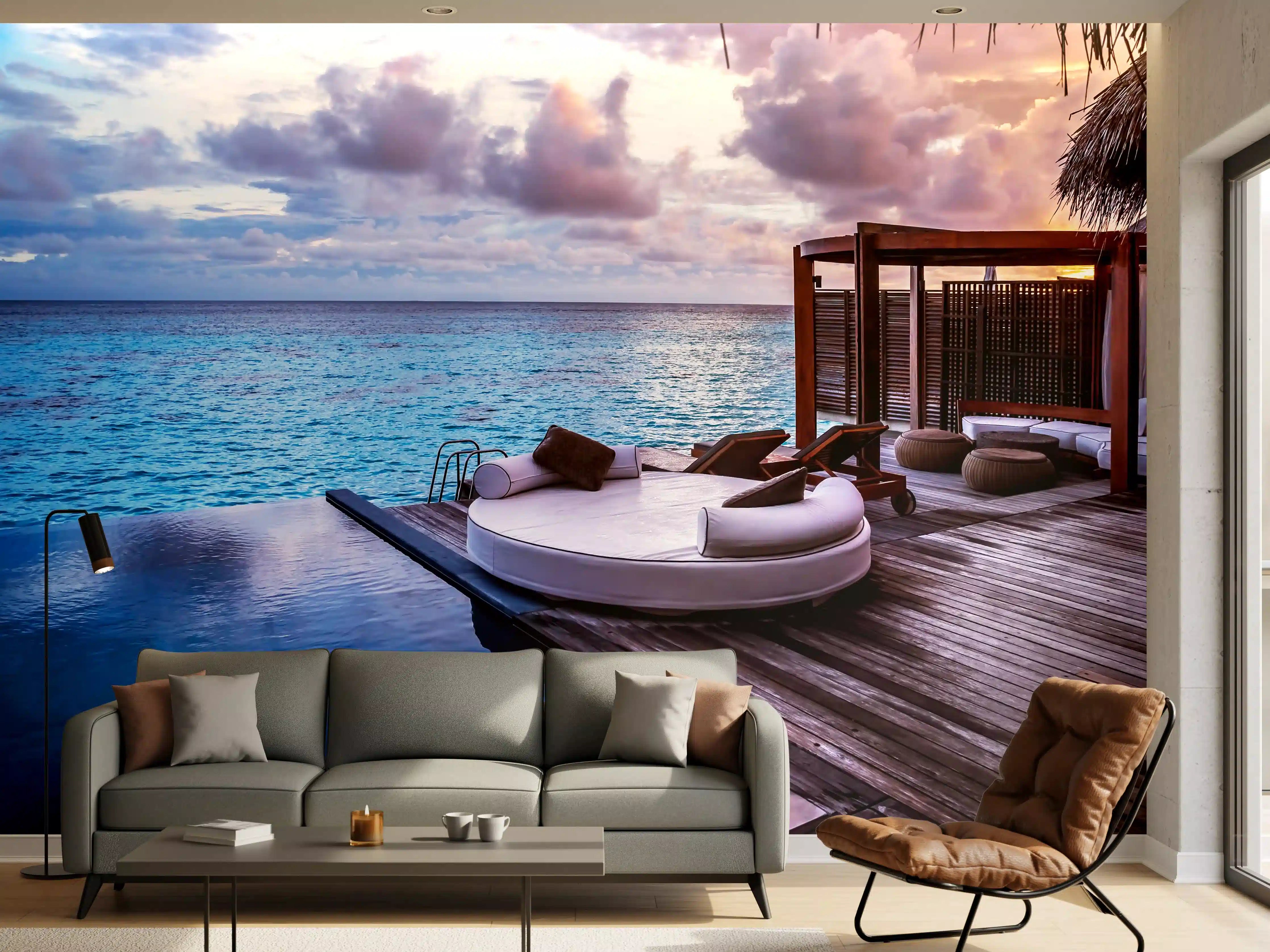 Wandverkleidung Wohnzimmer - Luxuriöses Floatingsuite-Resort am Meer