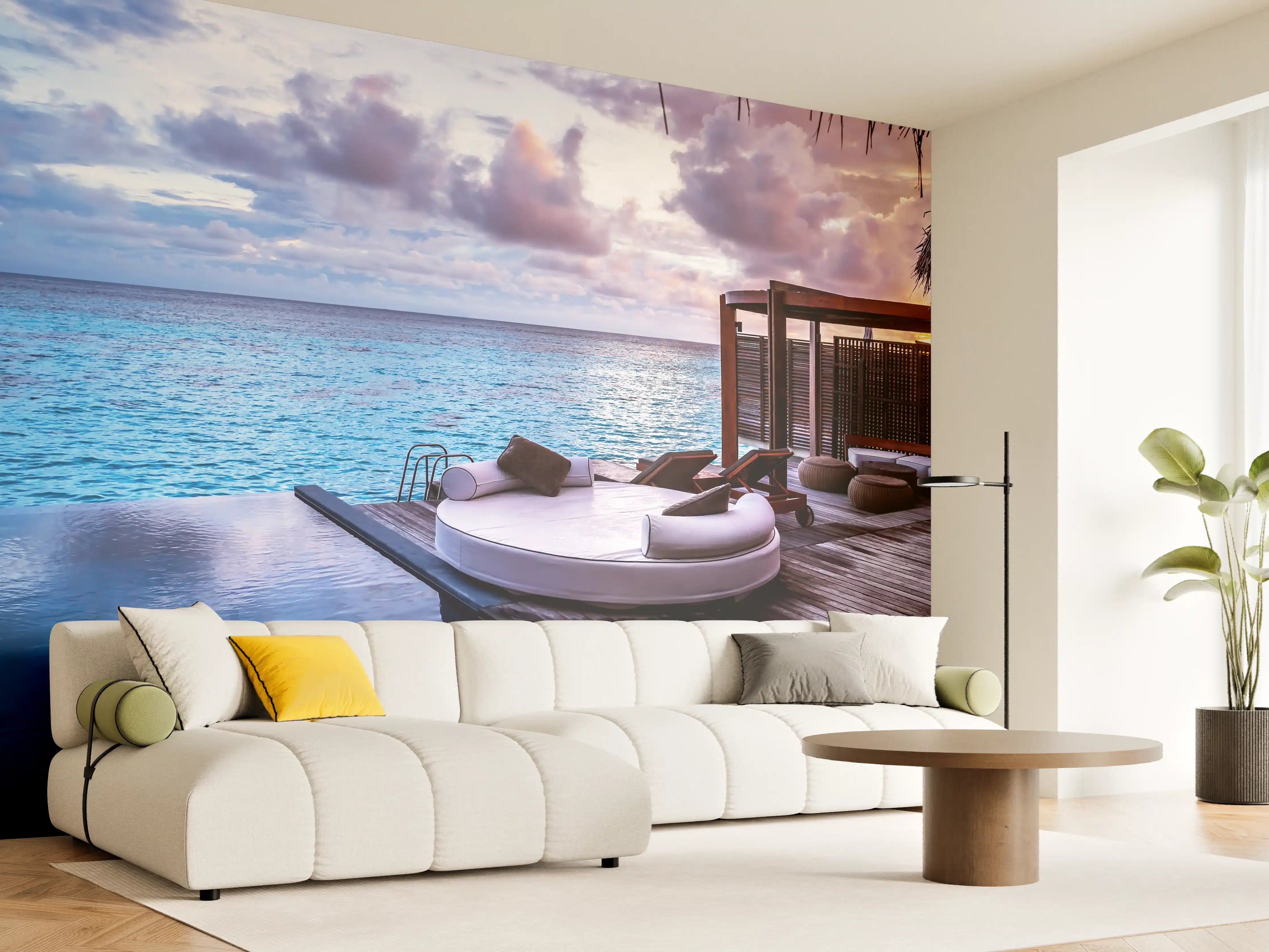 Wandverkleidung Wohnzimmer - Luxuriöses Floatingsuite-Resort am Meer