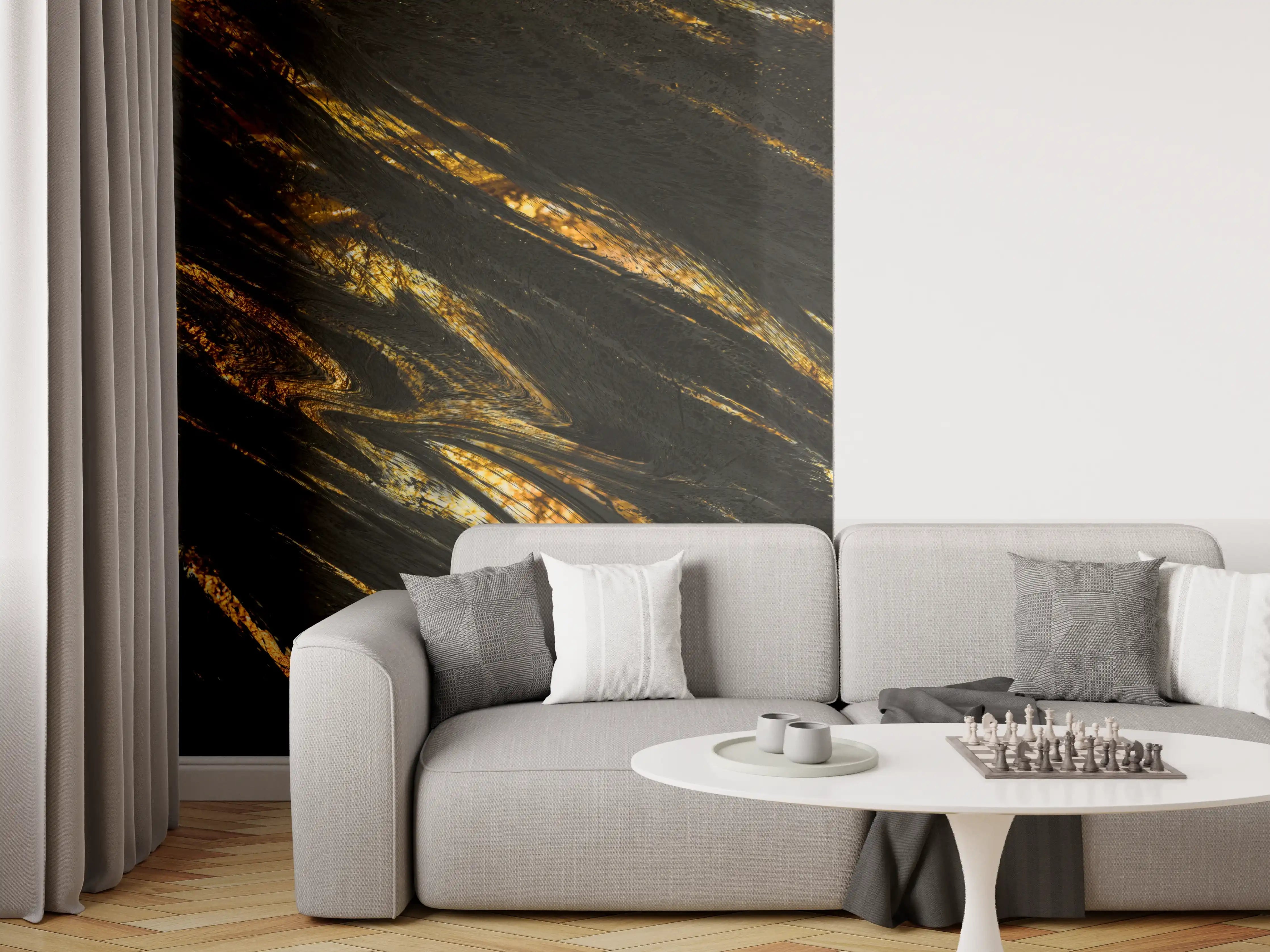 Wandverkleidung Wohnzimmer - Luxus Gold Marmor-Holz Textur