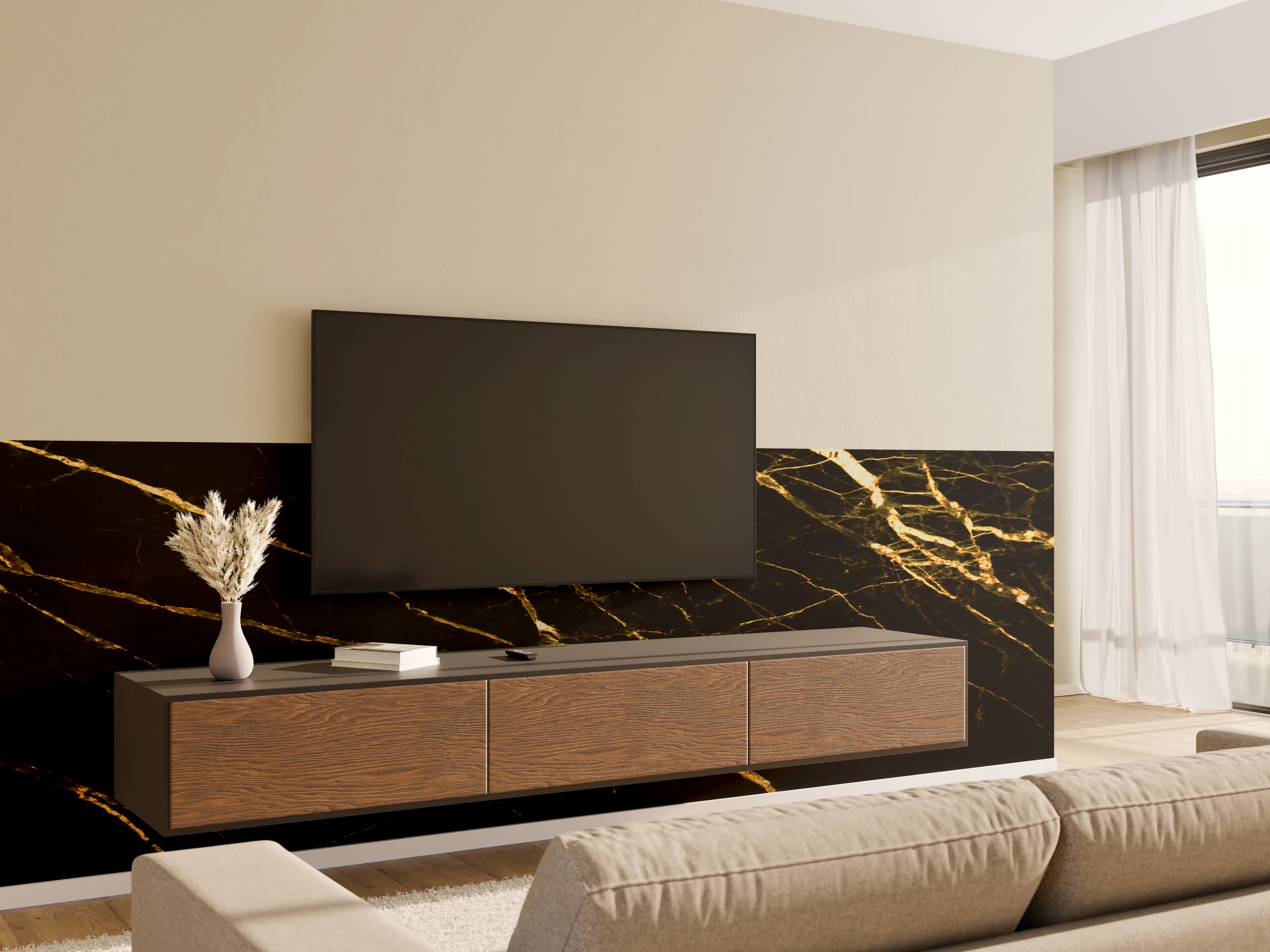Wandverkleidung Wohnzimmer - Luxus Goldmarmortextur 