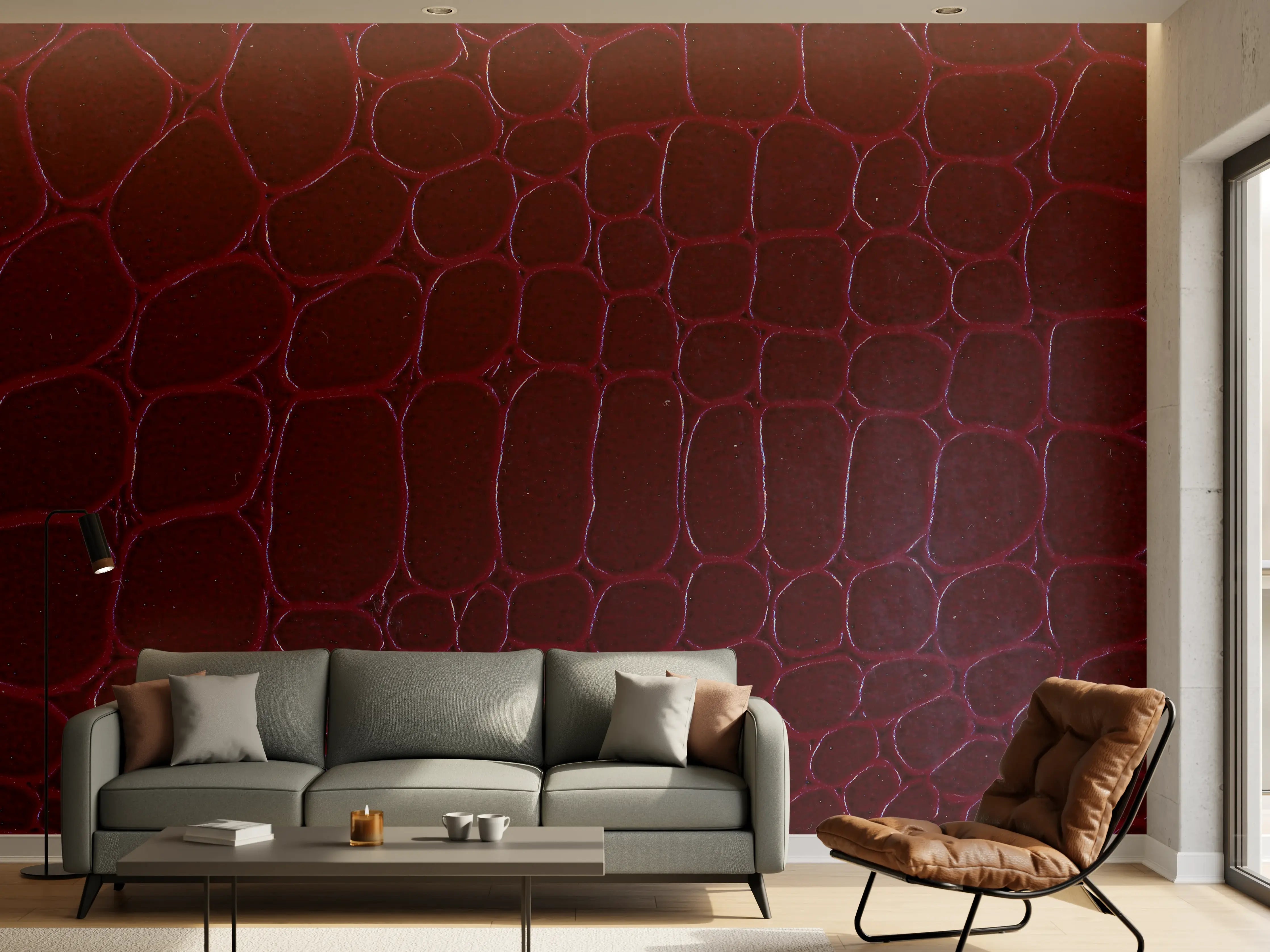 Wandverkleidung Wohnzimmer - Luxus Krokodillederimitat Rot