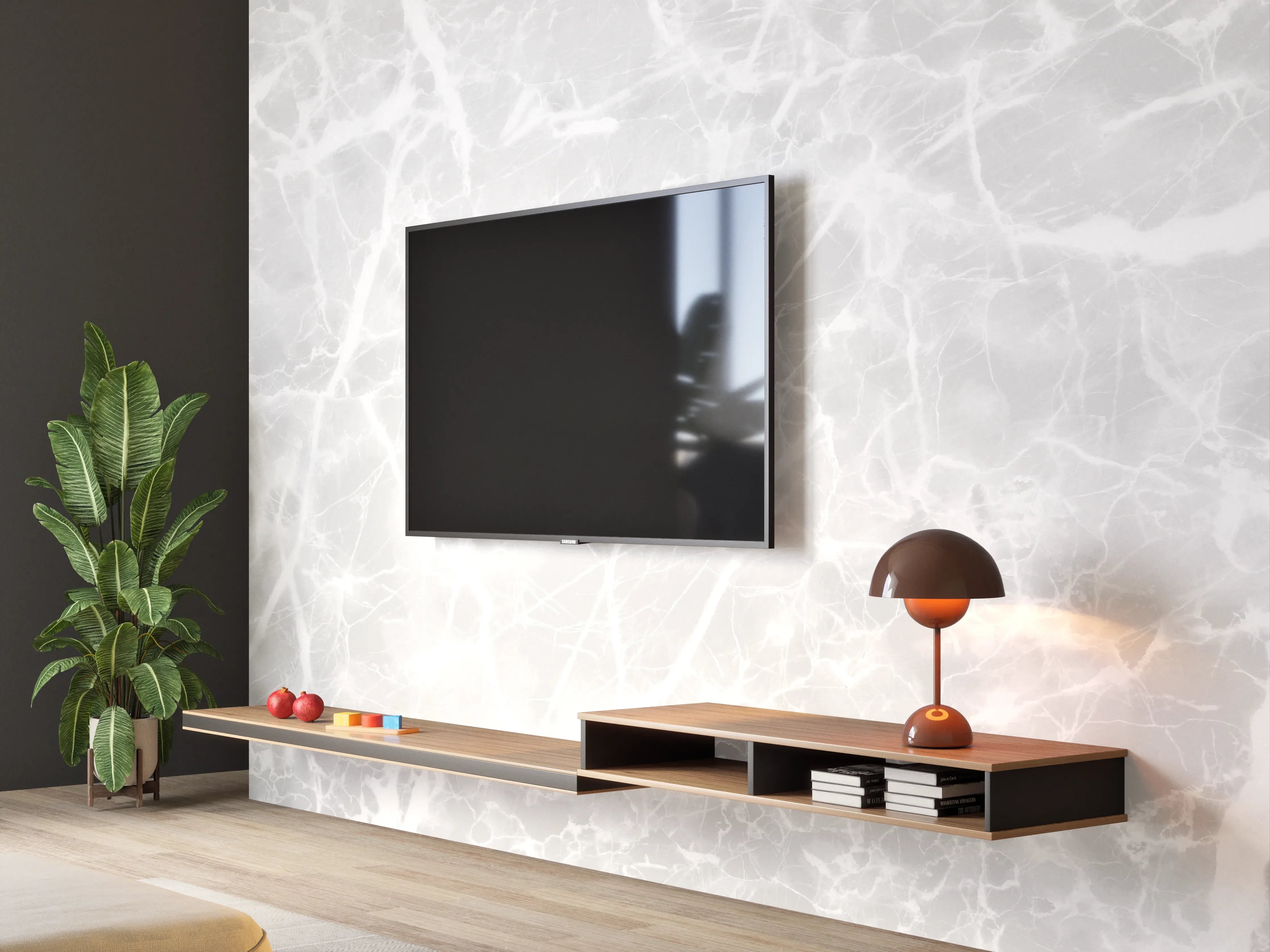 Wandverkleidung Wohnzimmer - Luxus Weiß-Grau Marmor