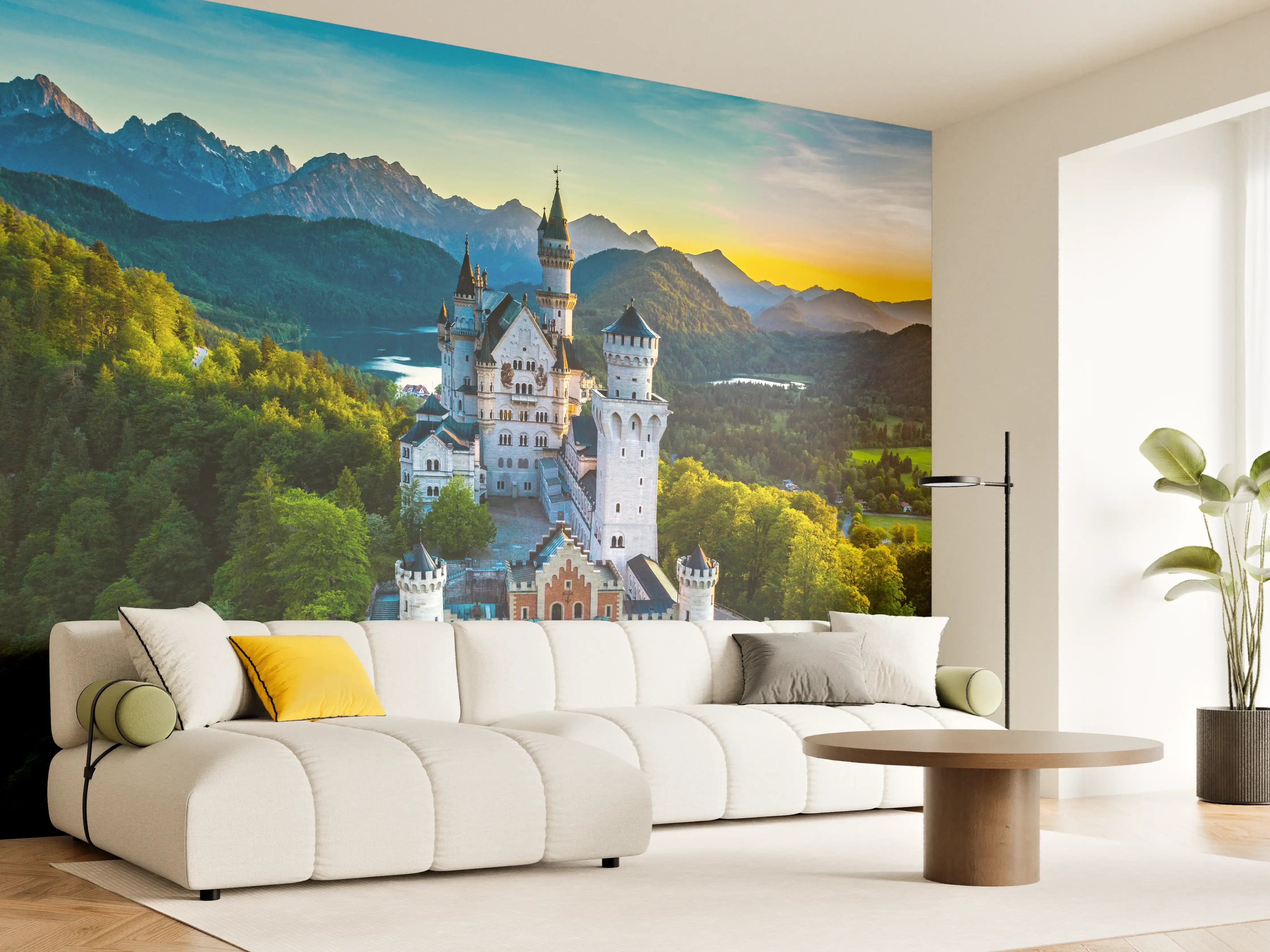 Wandverkleidung Wohnzimmer - Märchenhafte Burg vor malerischer Bergkulisse