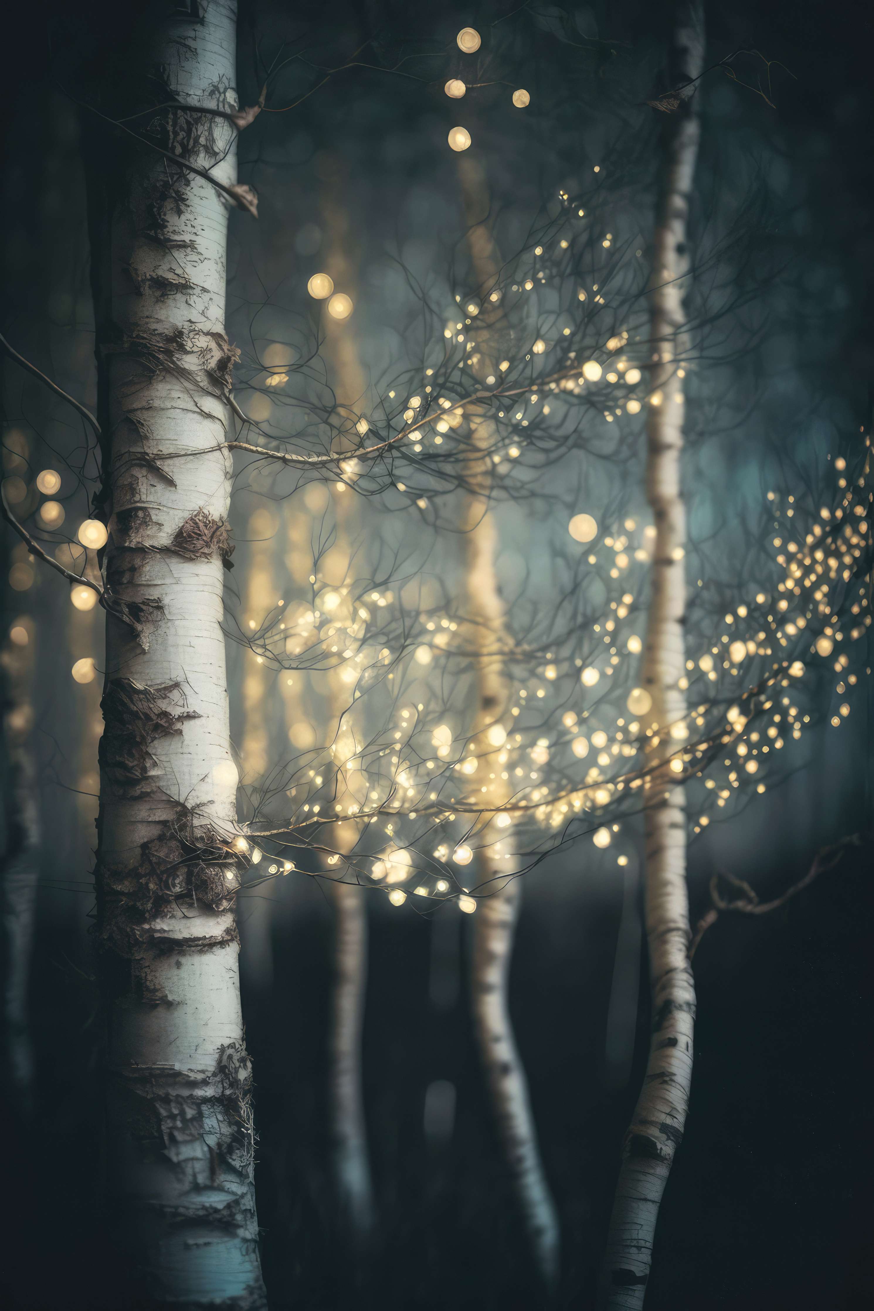 Wandverkleidung Wohnzimmer-Magische Lichter im dunklen Wald