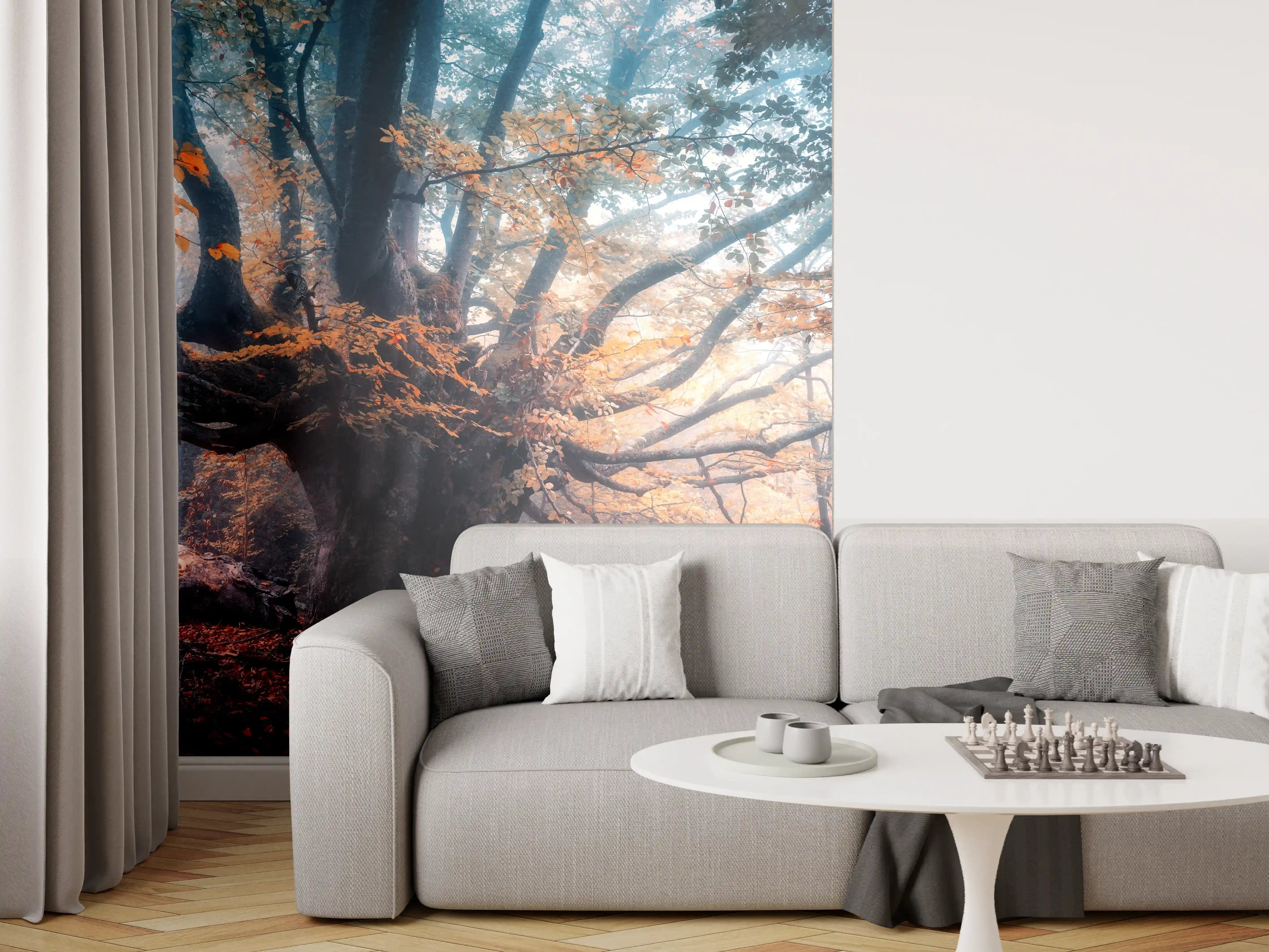 Wandverkleidung Wohnzimmer - Magischer Baum im Herbstwald