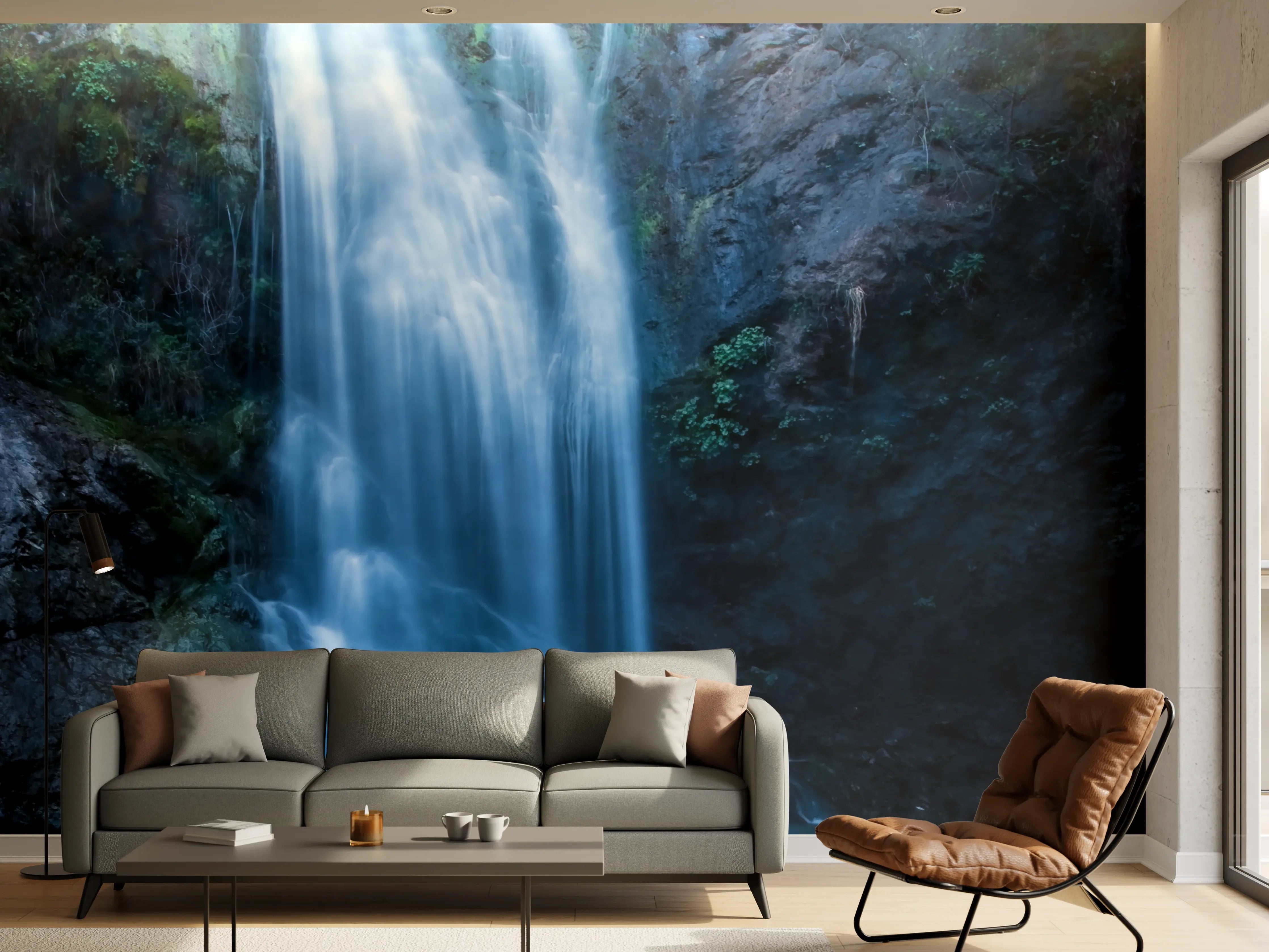 Wandverkleidung Wohnzimmer - Majestärer Wasserfall inmitten der Natur