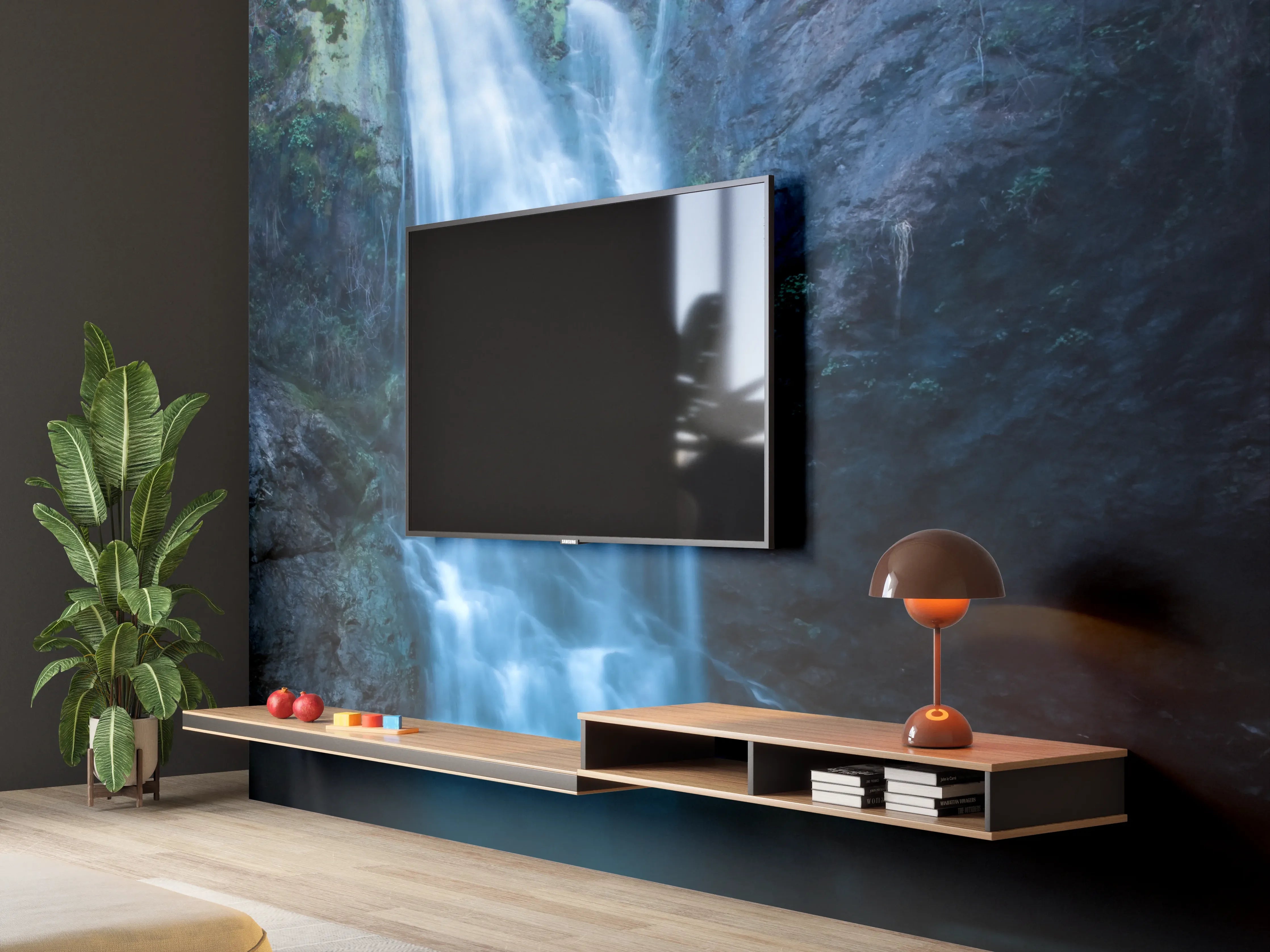 Wandverkleidung Wohnzimmer - Majestärer Wasserfall inmitten der Natur