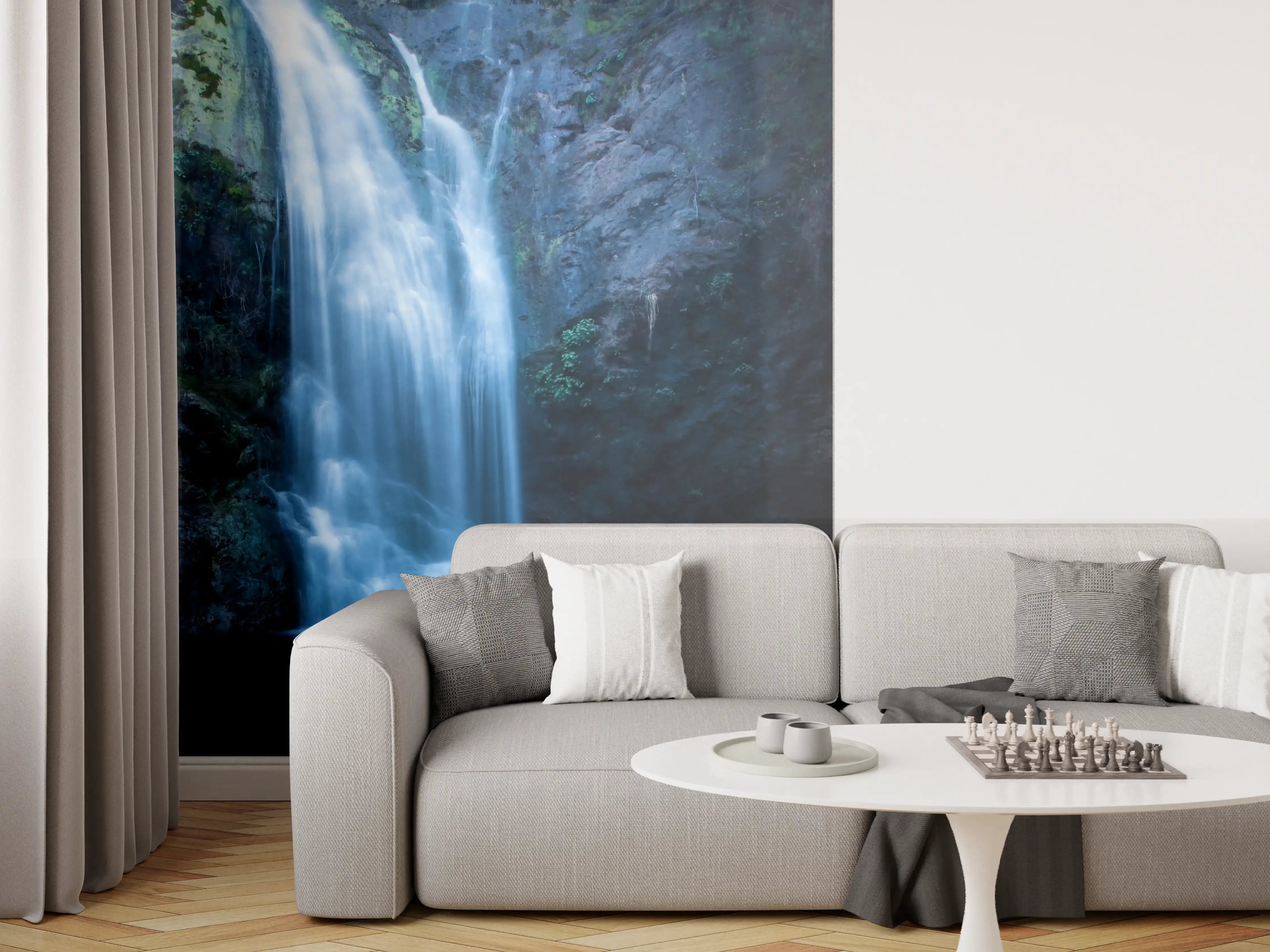 Wandverkleidung Wohnzimmer - Majestärer Wasserfall inmitten der Natur