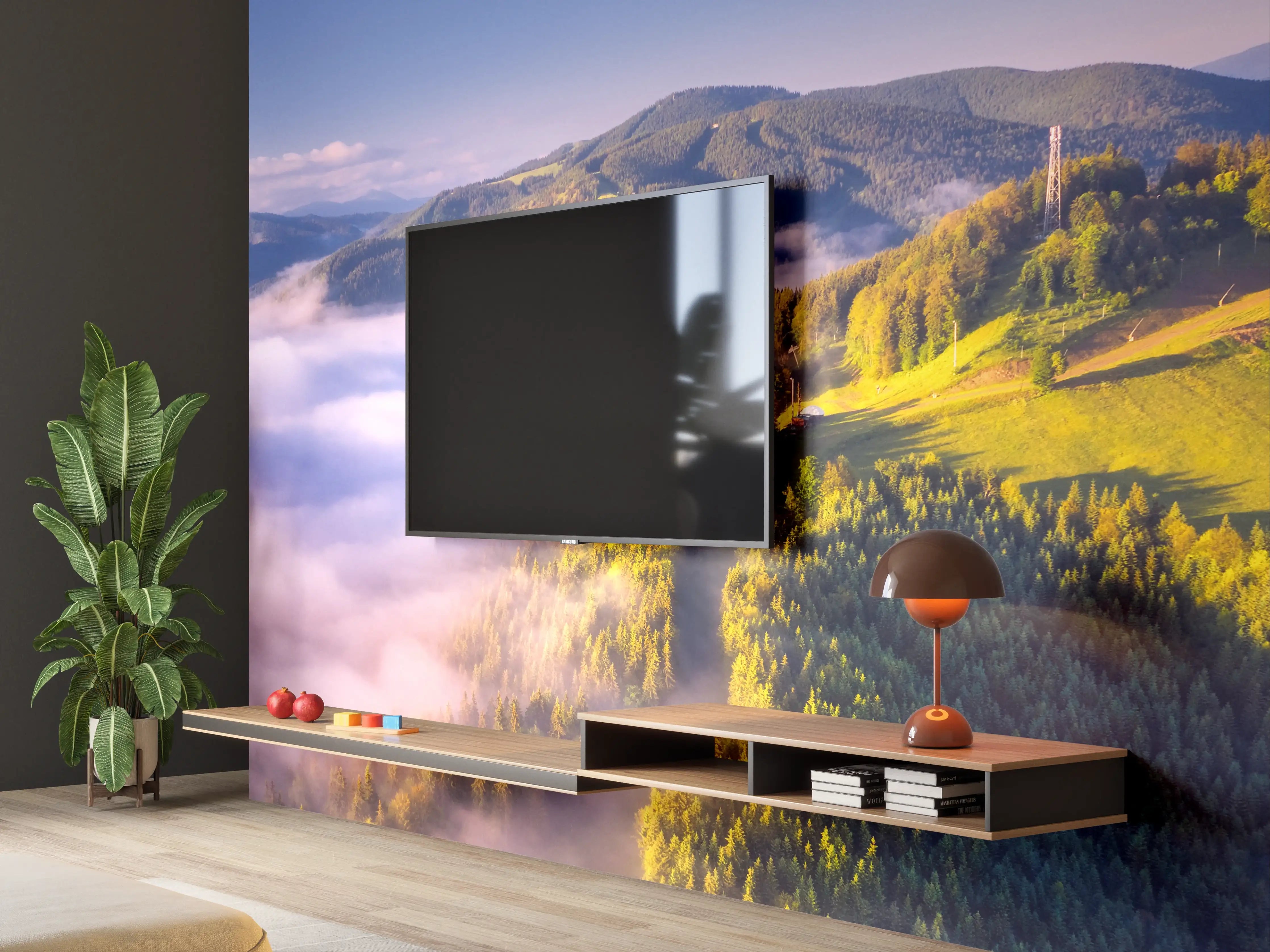Wandverkleidung Wohnzimmer - Majestätische Berglandschaft mit Wolkenmeer
