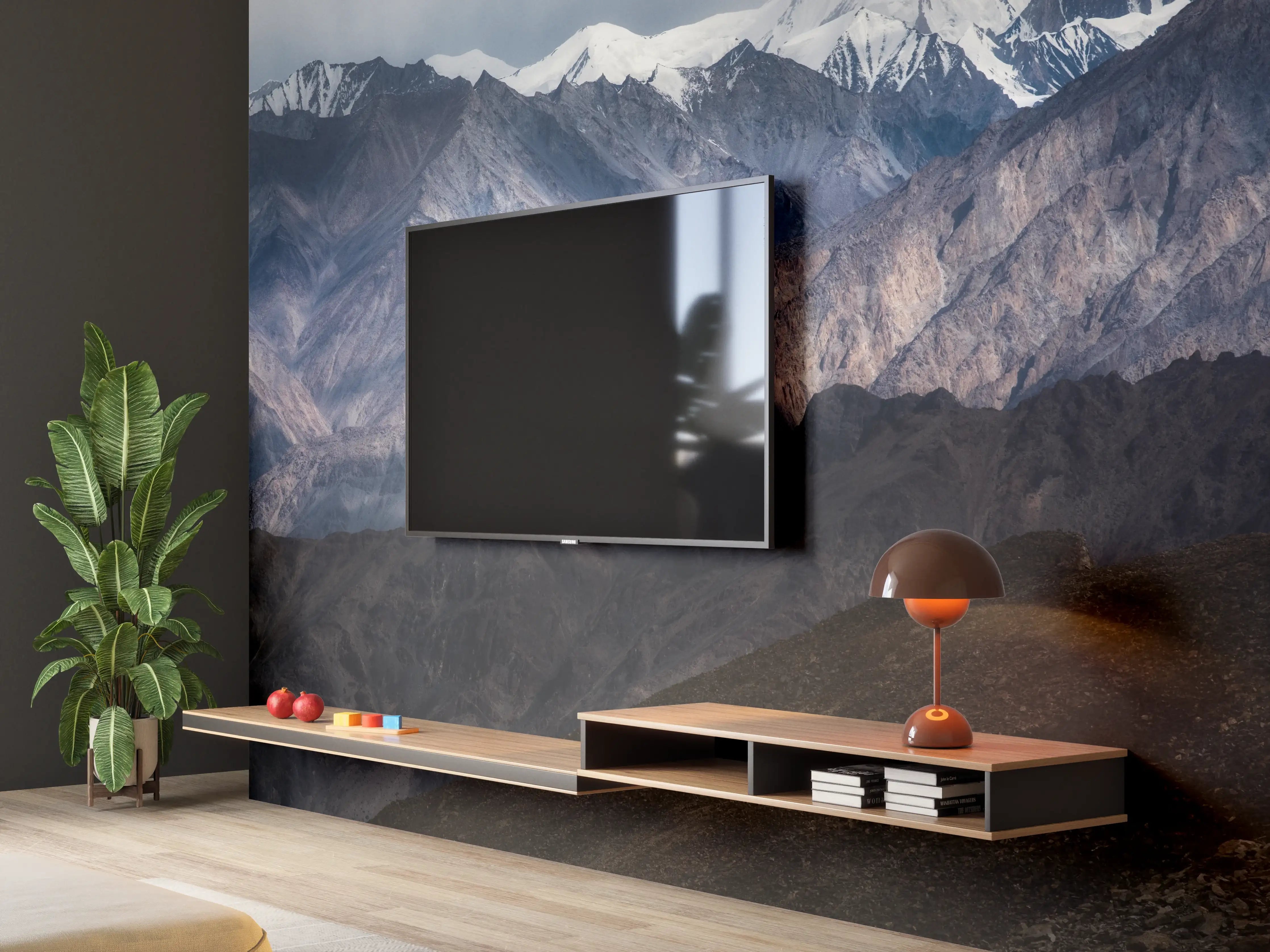 Wandverkleidung Wohnzimmer - Majestätische Bergwelt in nebliger Atmosphäre