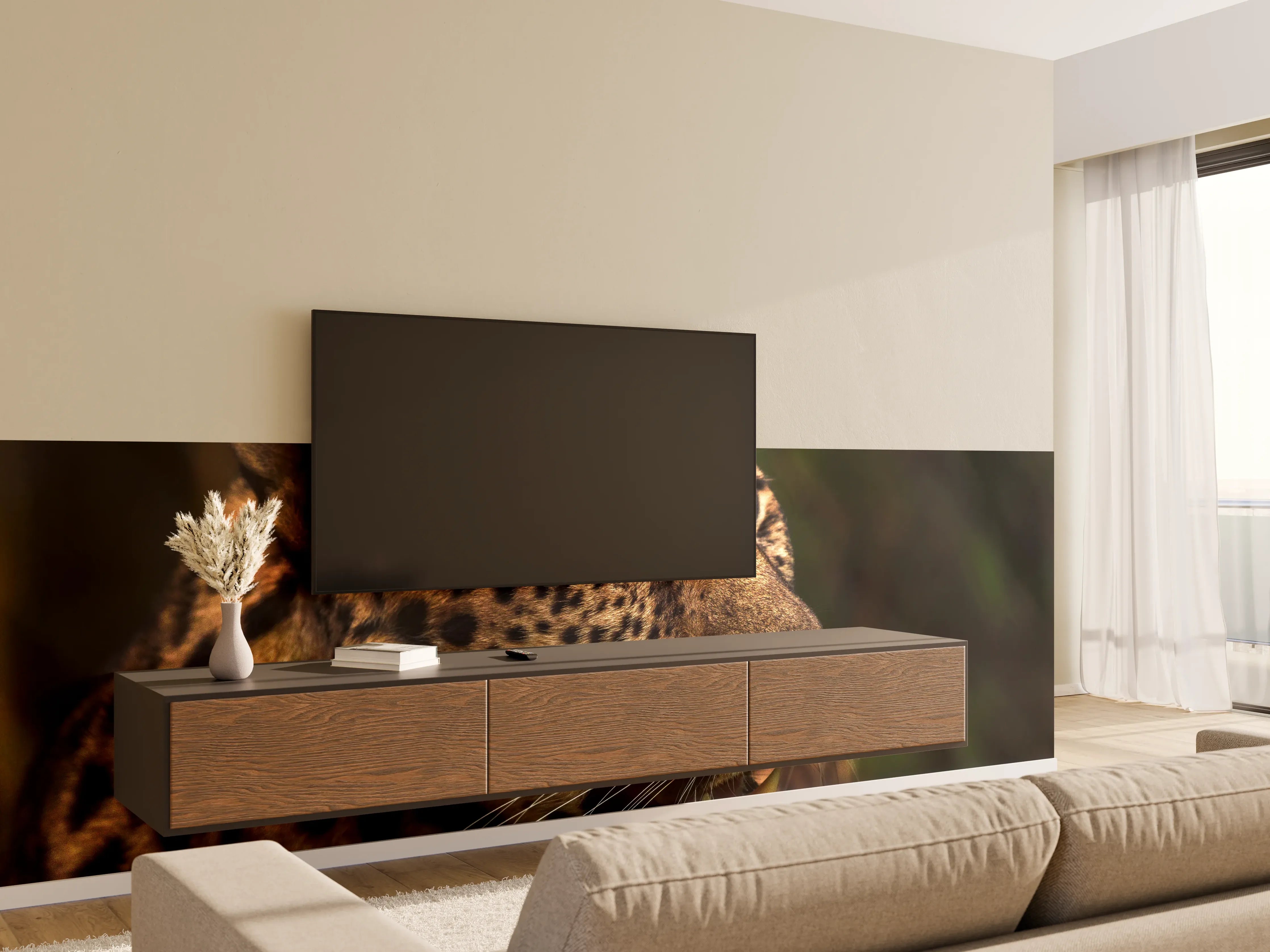 Wandverkleidung Wohnzimmer - Majestätischer Amur-Leopard
