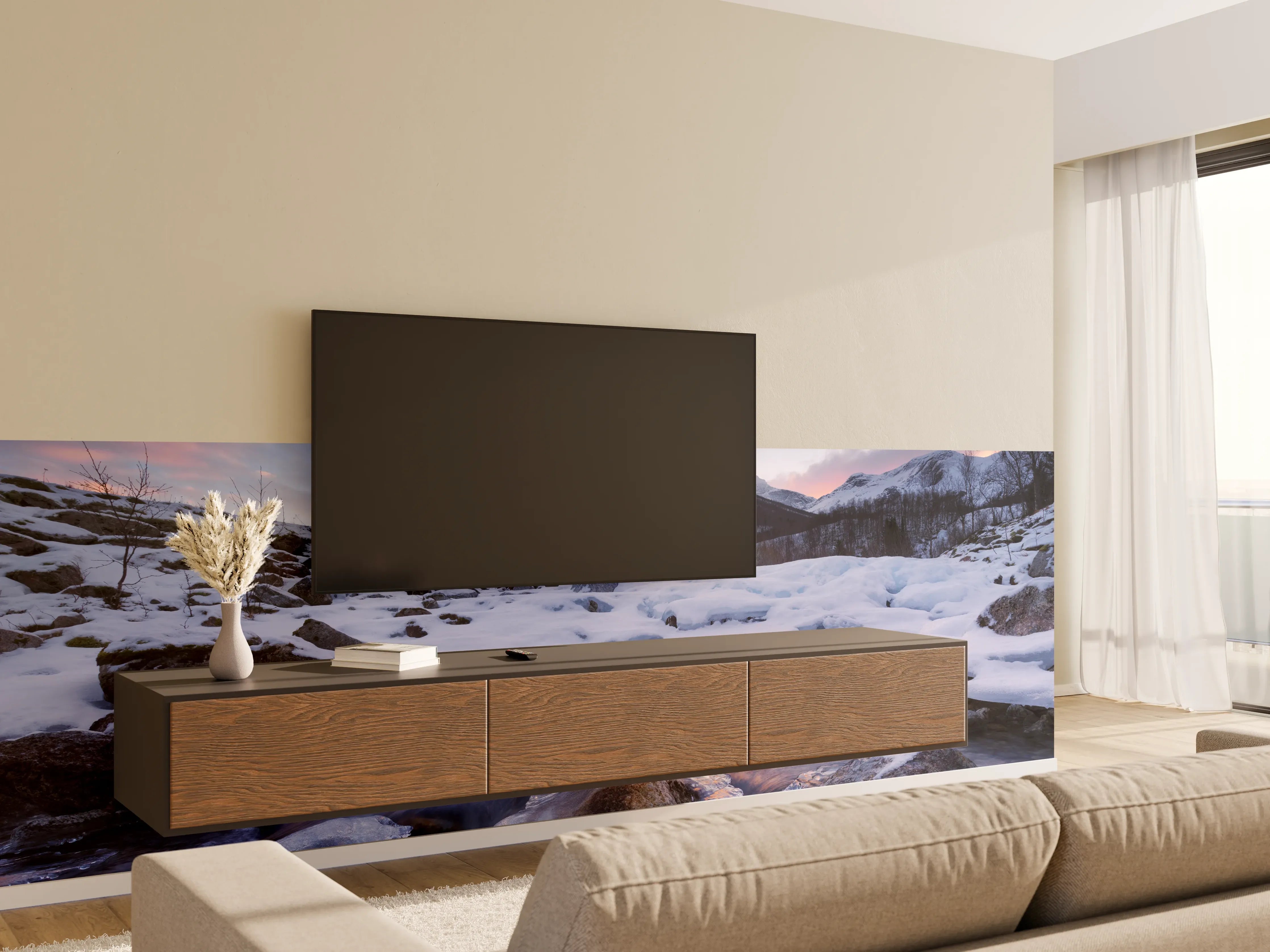 Wandverkleidung Wohnzimmer - Majestätischer Berggipfel bei Sonnenaufgang