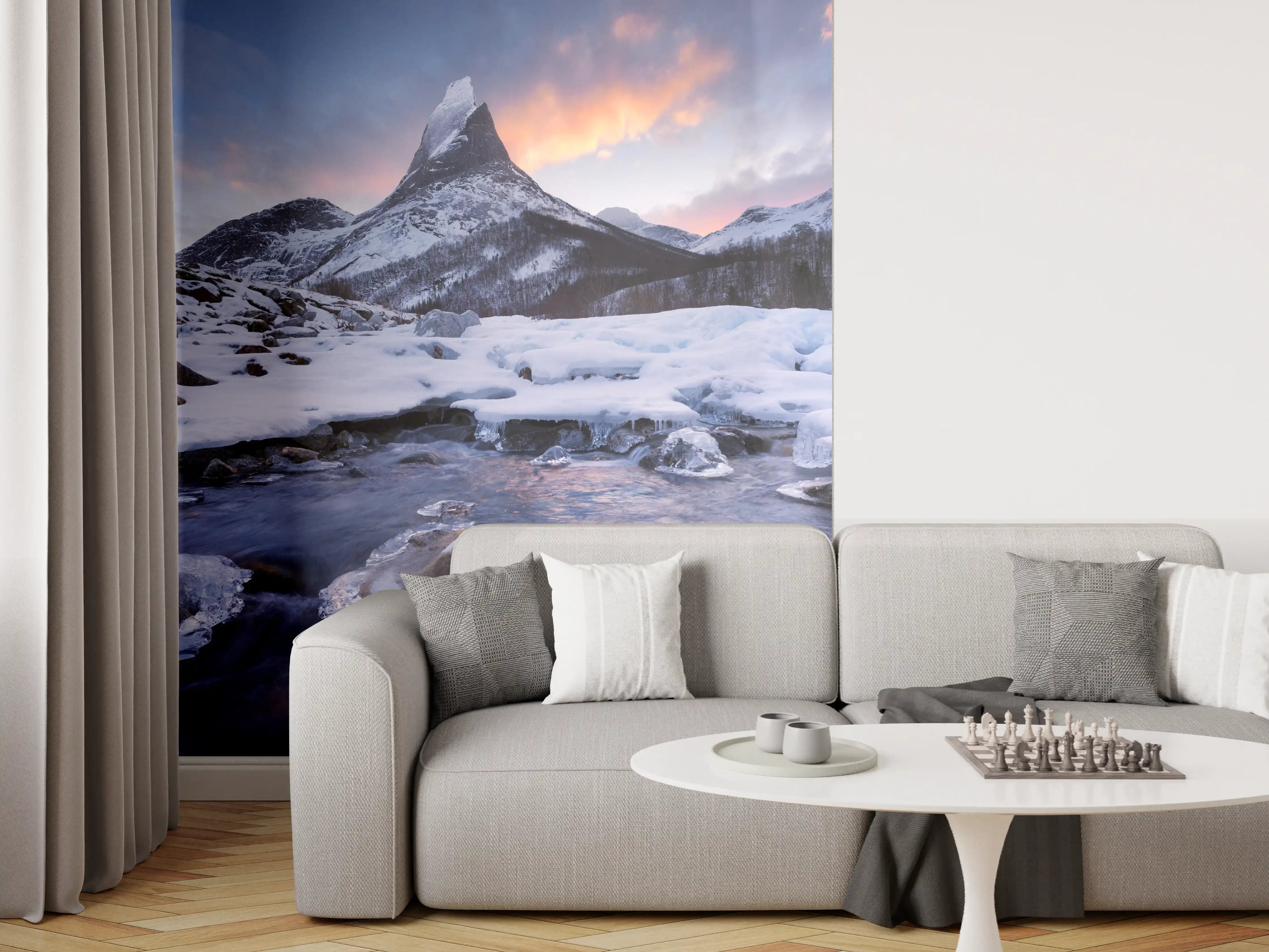 Wandverkleidung Wohnzimmer - Majestätischer Berggipfel bei Sonnenaufgang