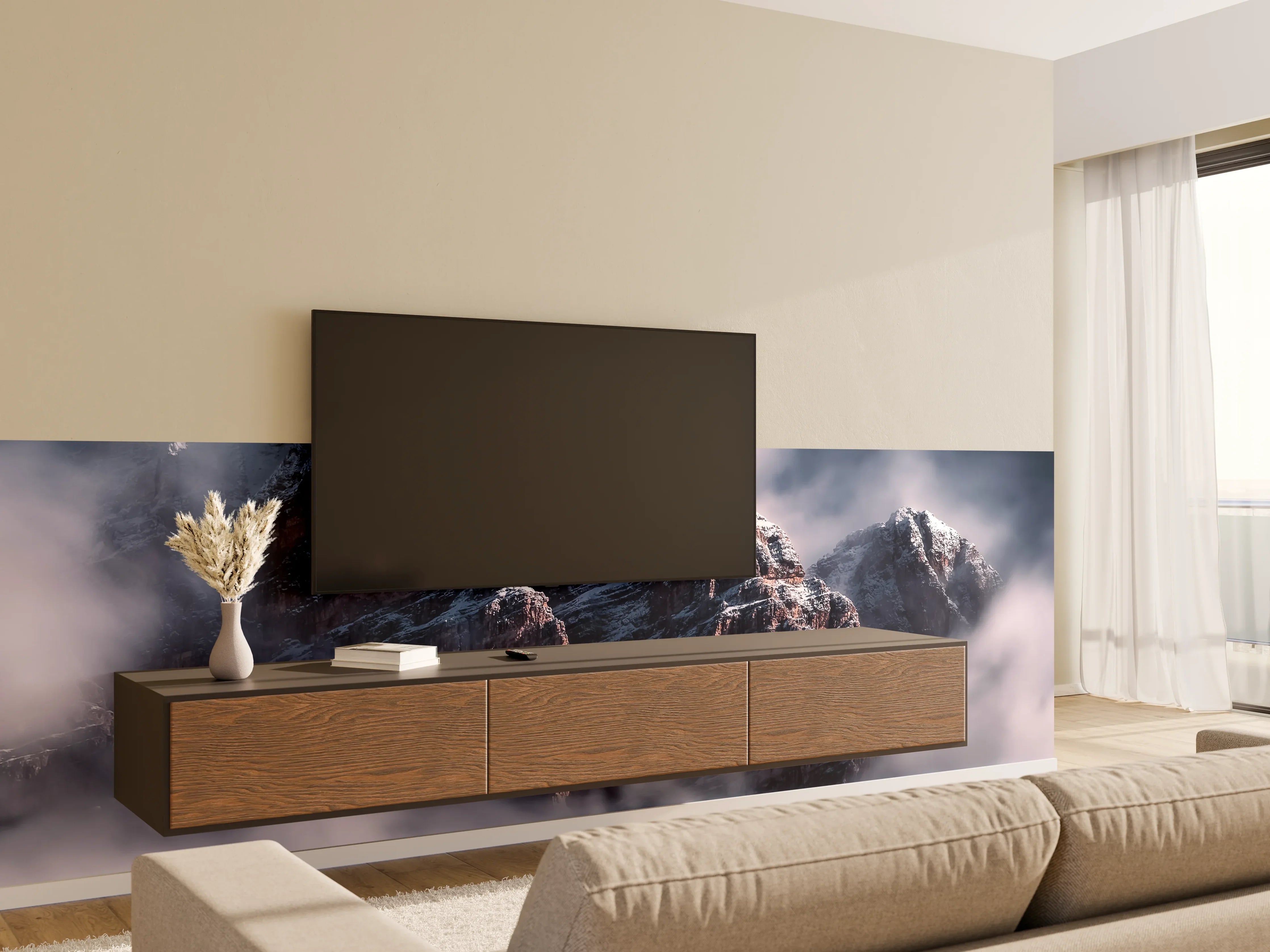 Wandverkleidung Wohnzimmer - Majestätischer Berggipfel in Wolken