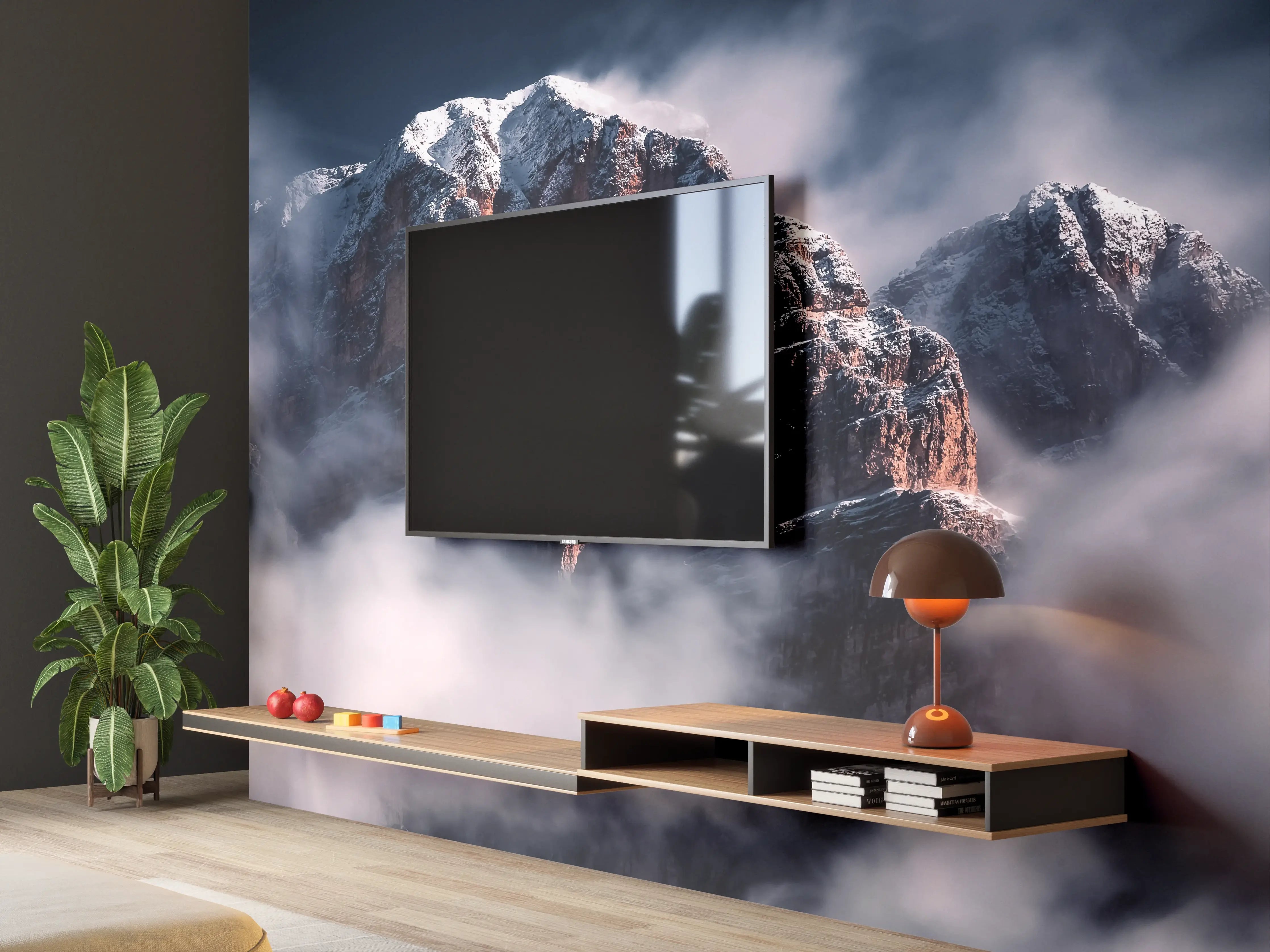 Wandverkleidung Wohnzimmer - Majestätischer Berggipfel in Wolken