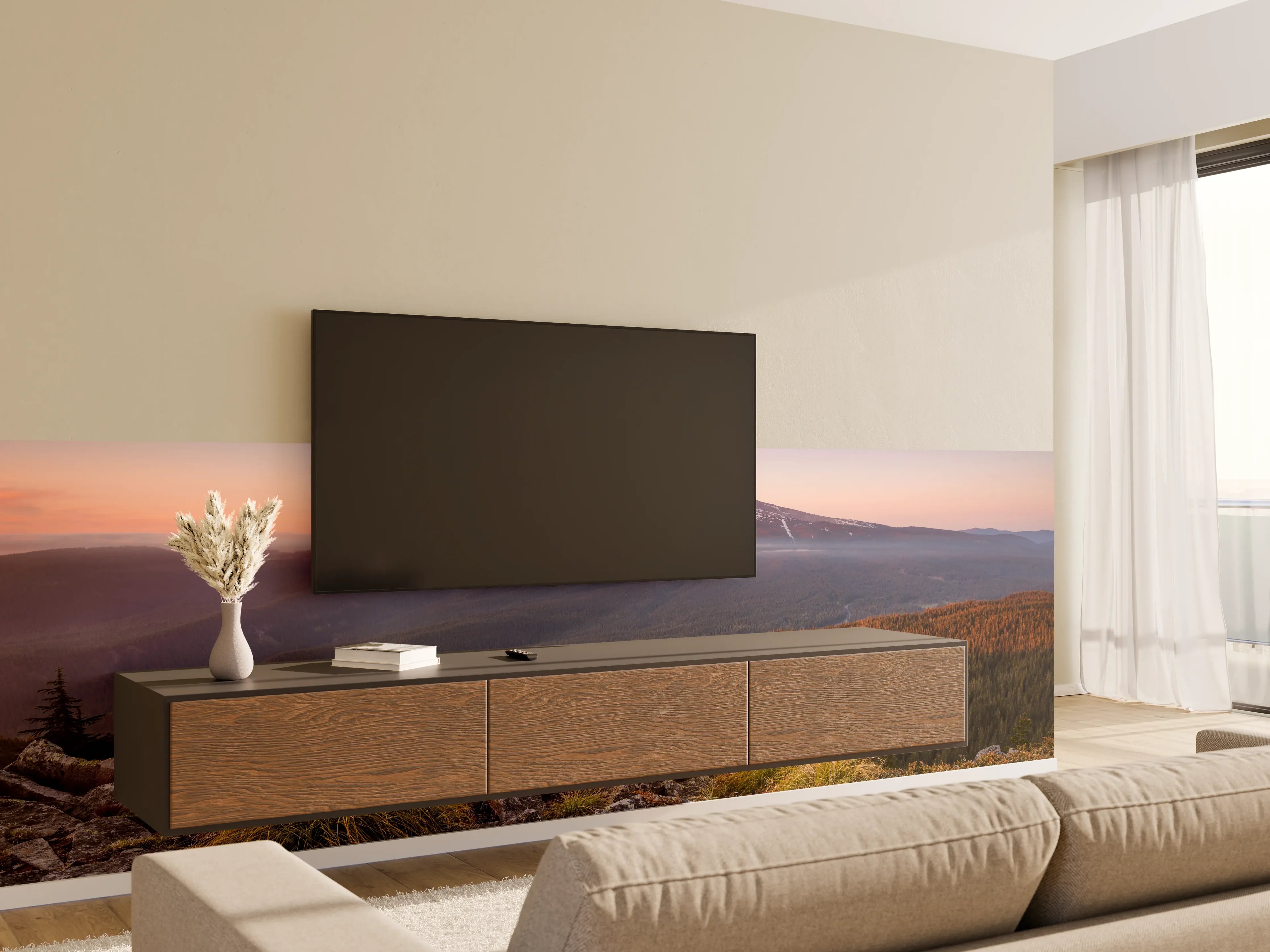 Wandverkleidung Wohnzimmer - Majestätischer Blick auf den Mount Hood bei Sonnenaufgang
