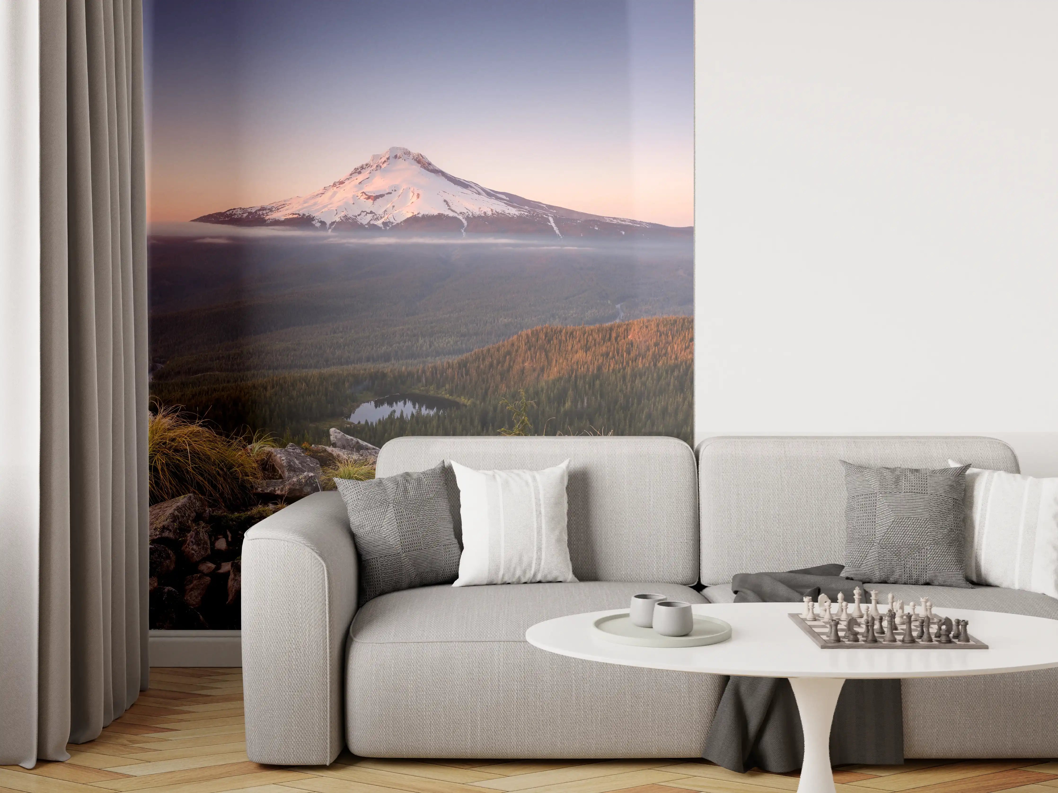 Wandverkleidung Wohnzimmer - Majestätischer Blick auf den Mount Hood bei Sonnenaufgang
