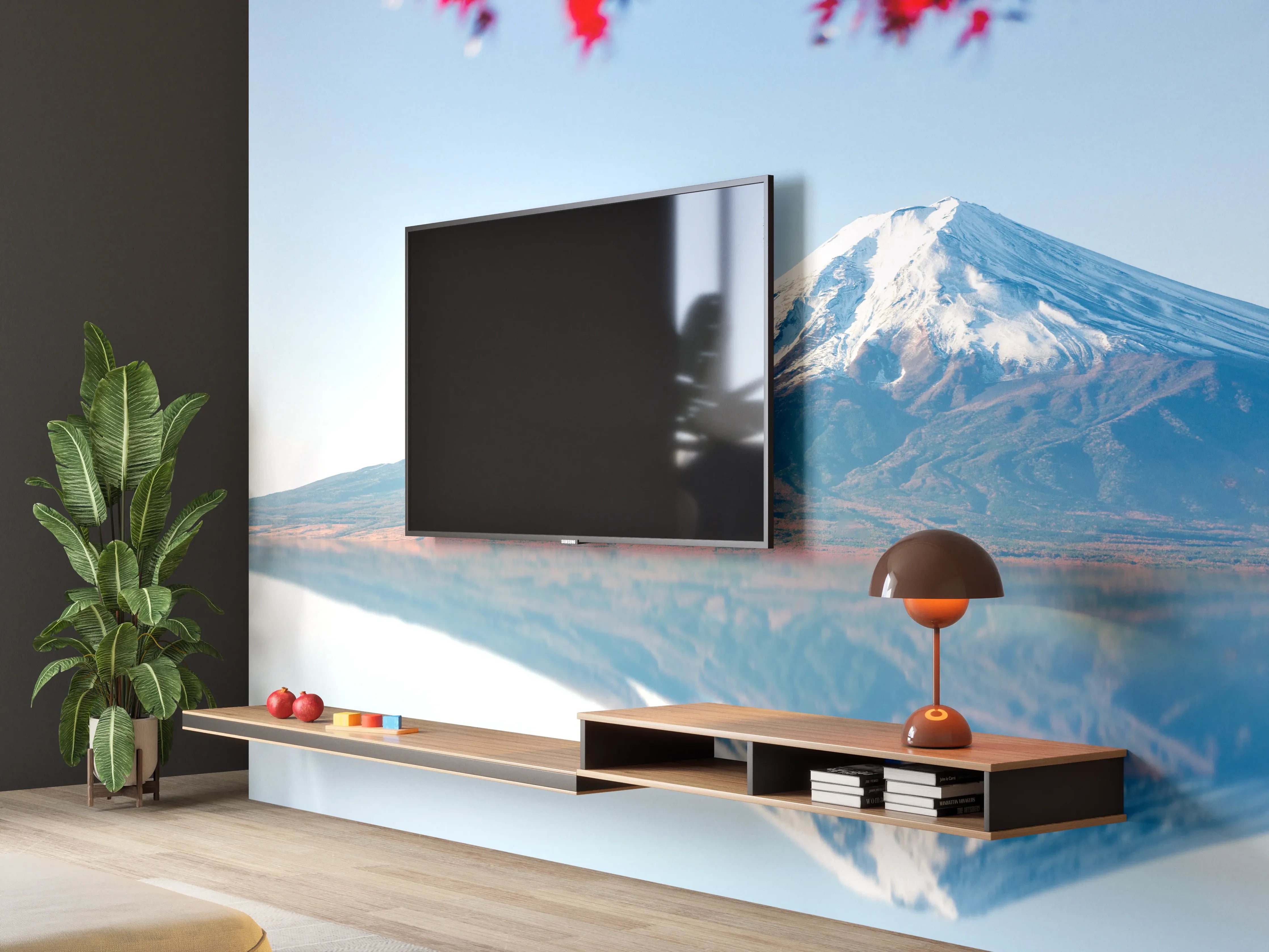 Wandverkleidung Wohnzimmer - Majestätischer Mount Fuji im Frühling