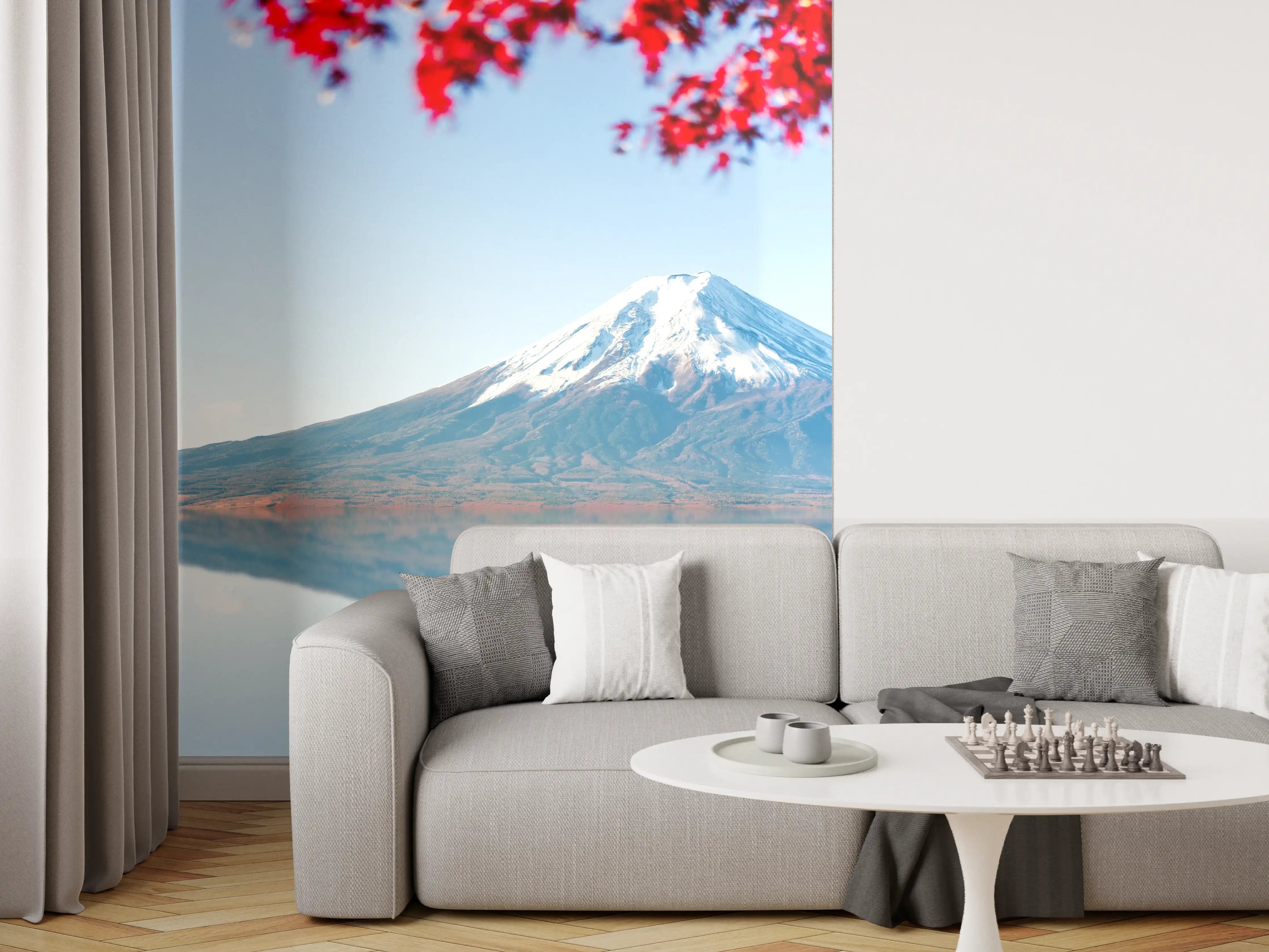 Wandverkleidung Wohnzimmer - Majestätischer Mount Fuji im Frühling