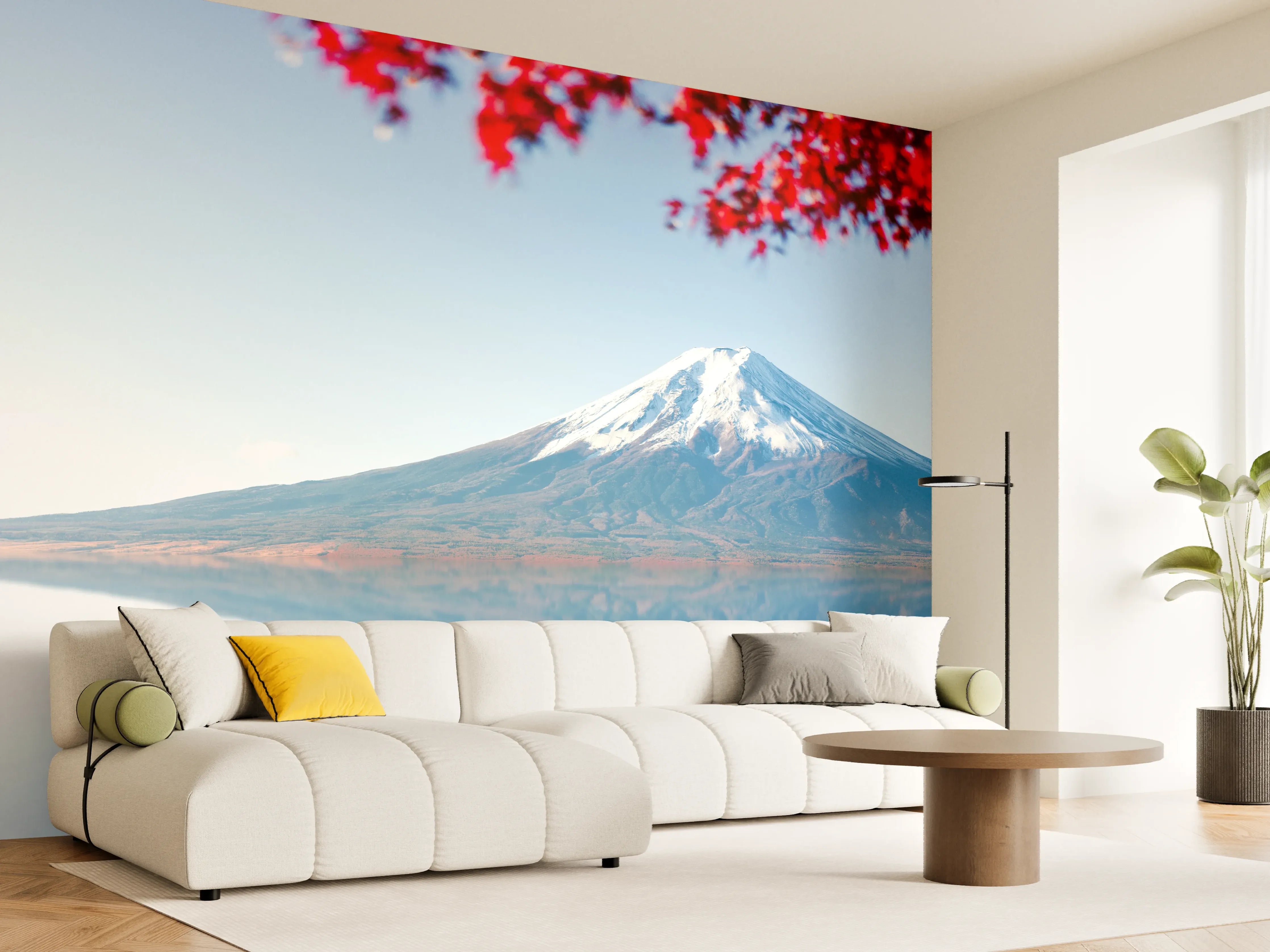 Wandverkleidung Wohnzimmer - Majestätischer Mount Fuji im Frühling