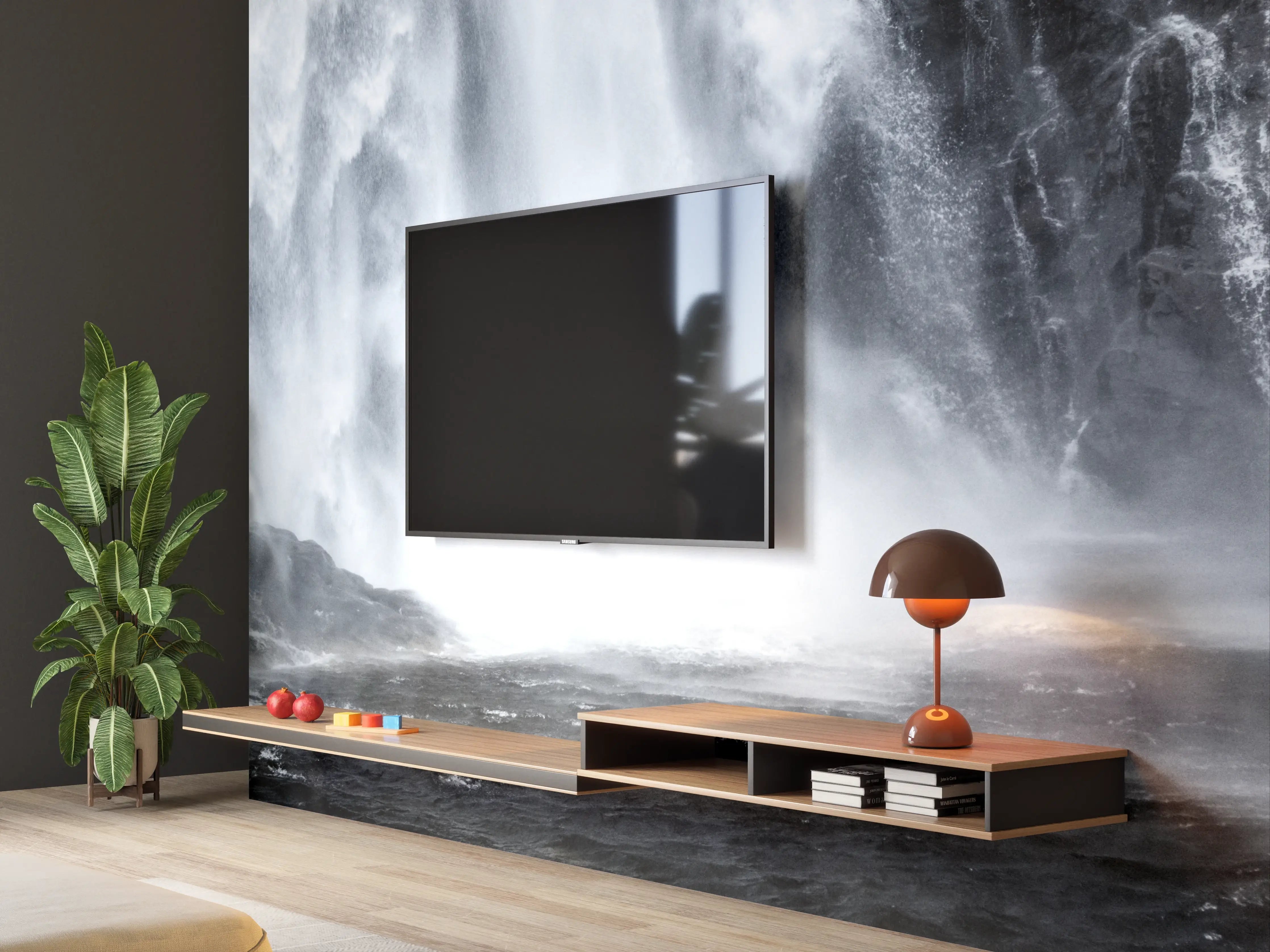 Wandverkleidung Wohnzimmer - Majestätischer Wasserfall in natürlicher Schönheit