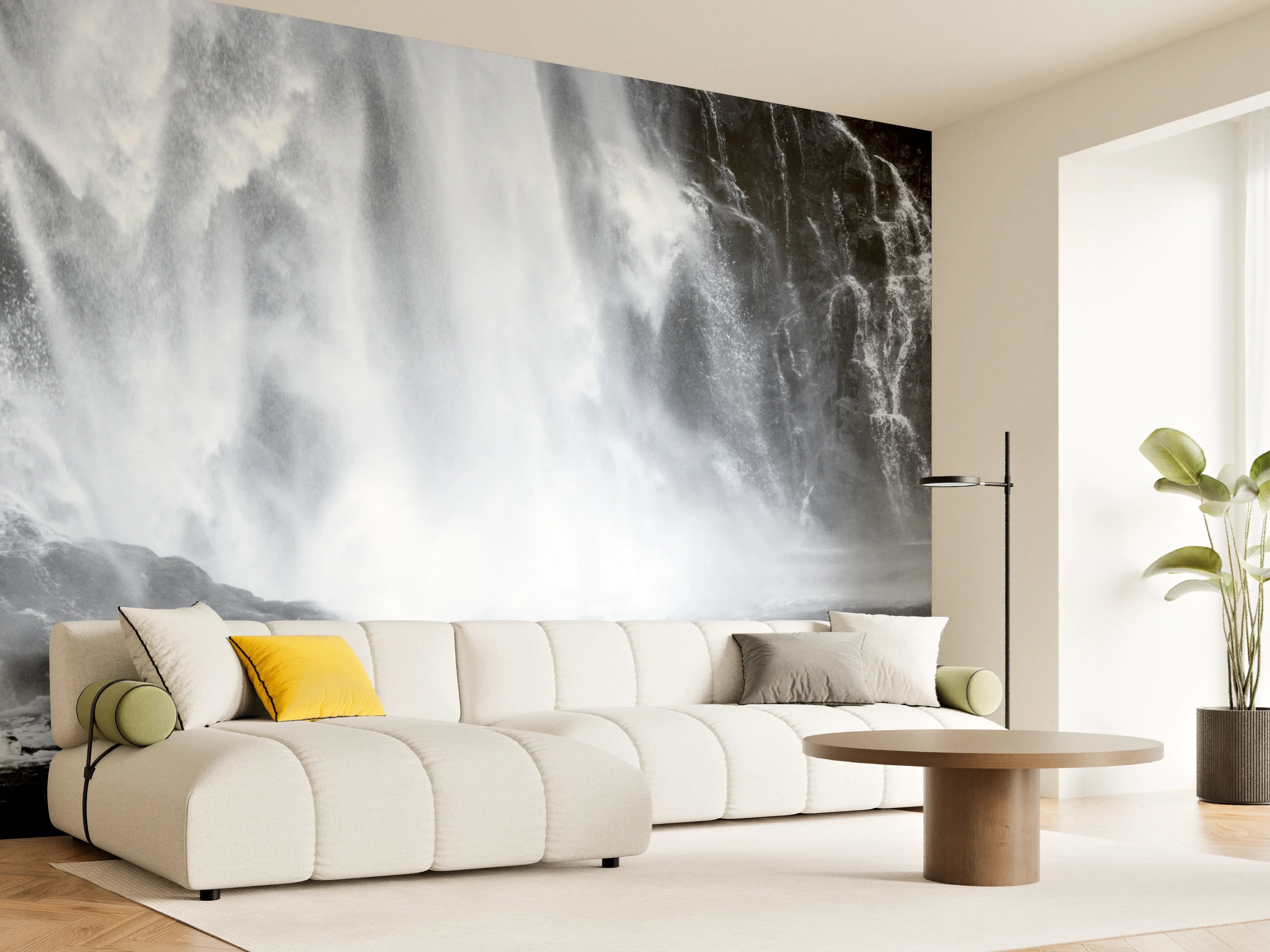 Wandverkleidung Wohnzimmer - Majestätischer Wasserfall in natürlicher Schönheit