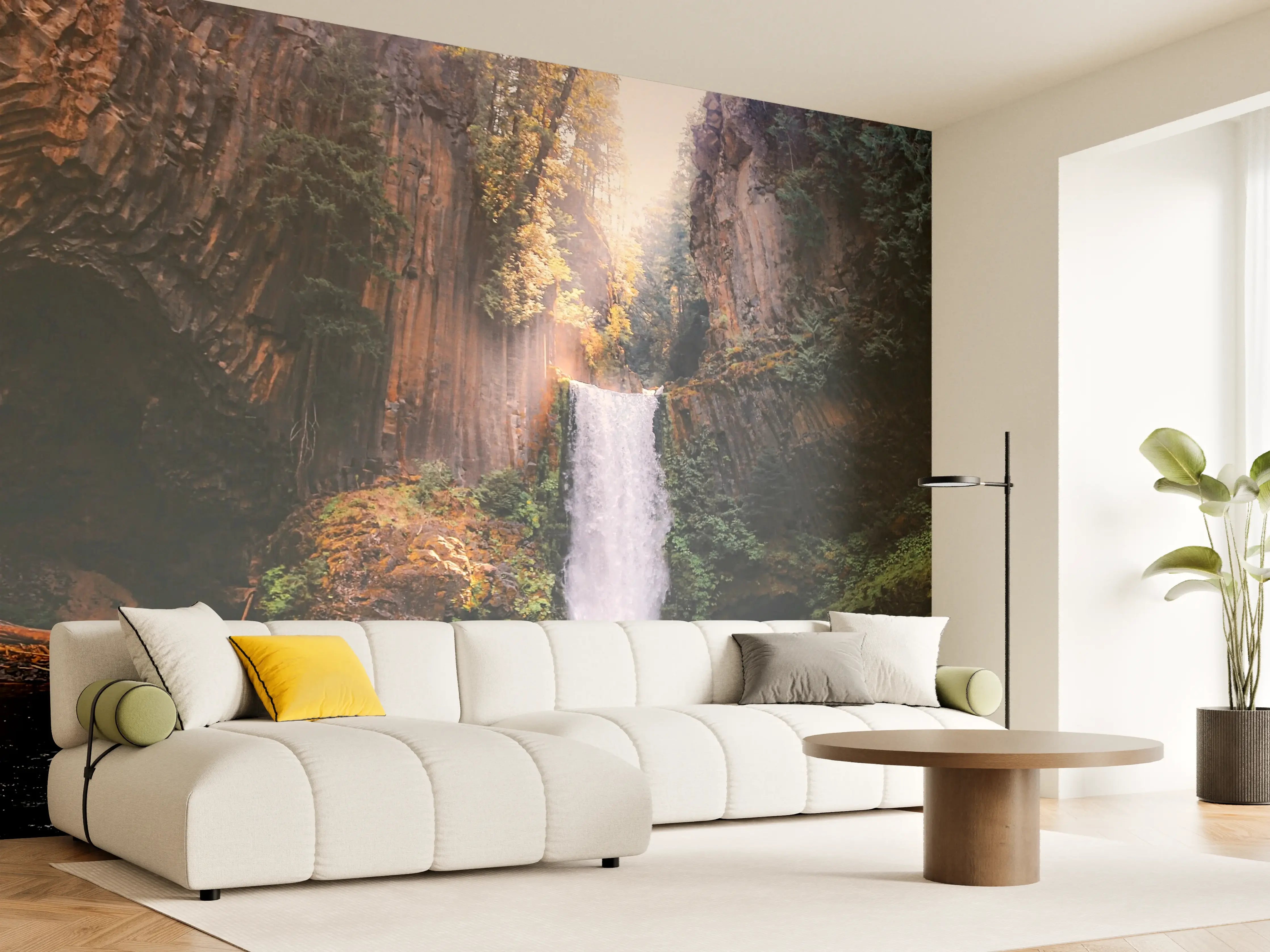 Wandverkleidung Wohnzimmer - Majestätischer Wasserfall in natürlicher Umgebung